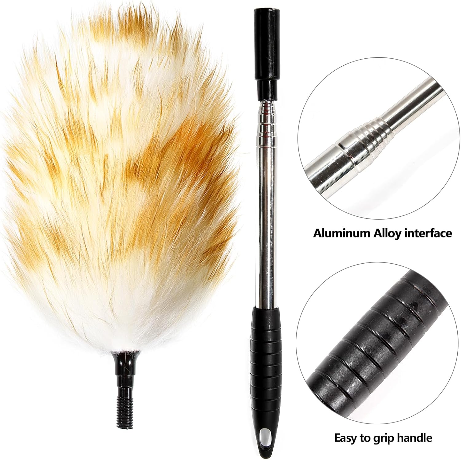Extendable Lambswool Duster 30-55inch with Aluminium Alloy Handle, Natural Long Feather Duster for