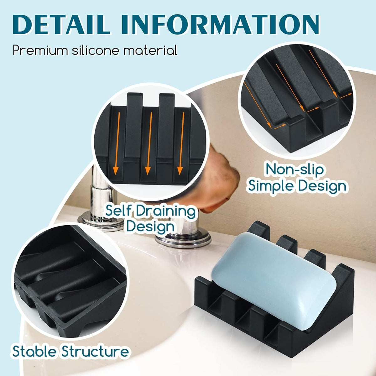 Silicone Soap Dish for Bar Soap Holder for Shower Bathroom Self Draining Waterfall Drying Tray Keep