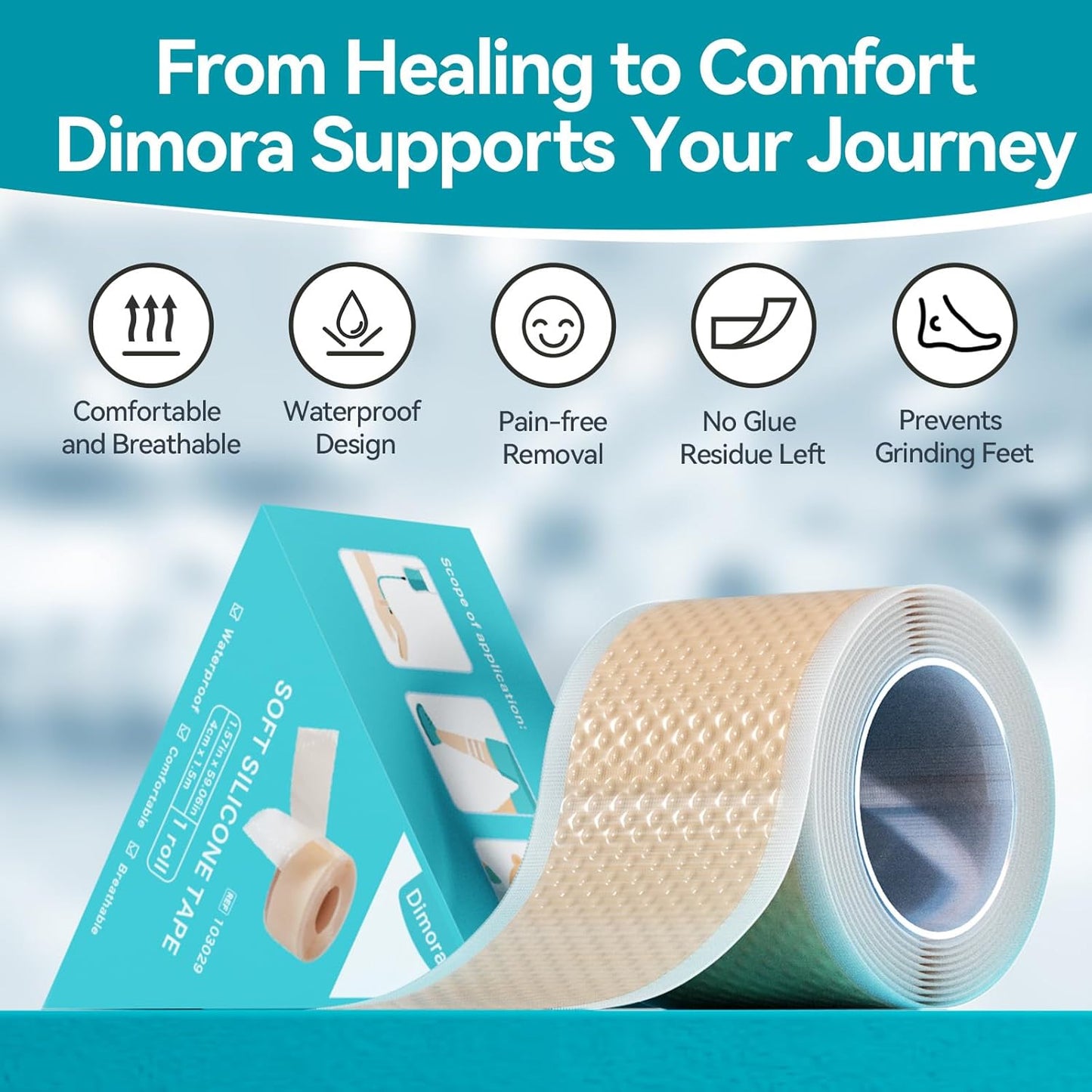 Dimora Silicone Medical Tape - Hypoallergenic First Aid Tapes with Easy Tear Design, Pain-Free
