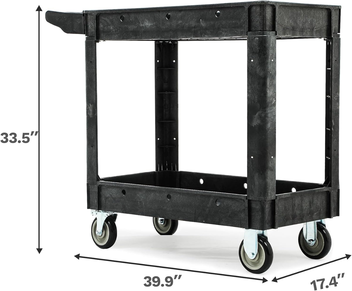 DWVO Utility Cart, 1000 lbs Capacity, 2 Shelf Heavy Duty Plastic Service Utility Cart on Wheels