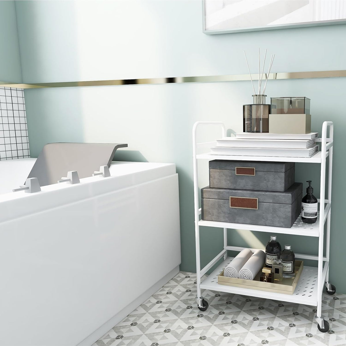 HDANI 3 Tier Rolling Cart,Heavy Duty Multifunctional Metal Frame-Supports 22 Lbs Per Tier,Rolling