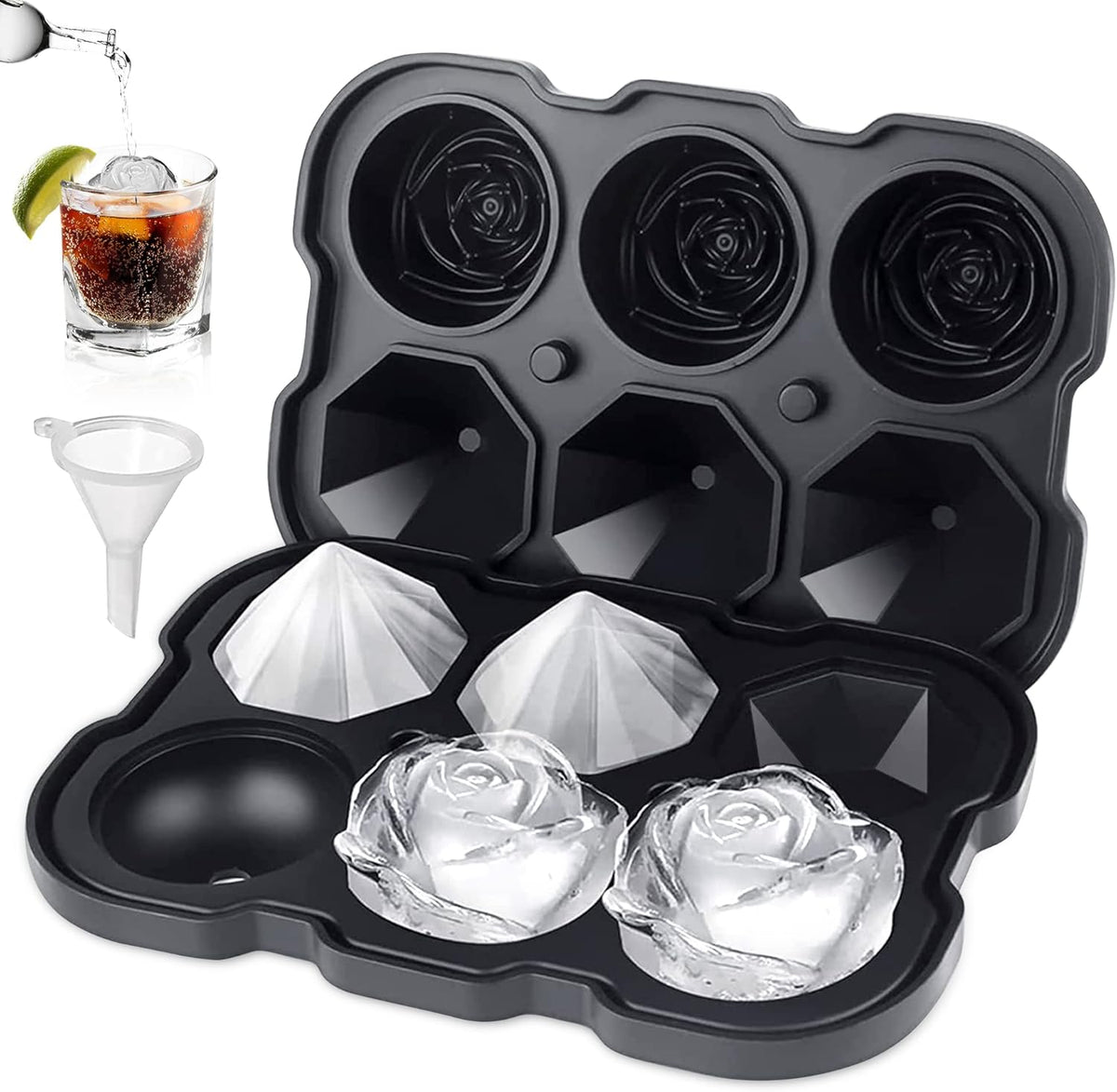 Rose Ice Cube Tray,ZACHDEE 2" Flower Silicone Ice Cube Tray With Covers,6 Easy Release Large Ice
