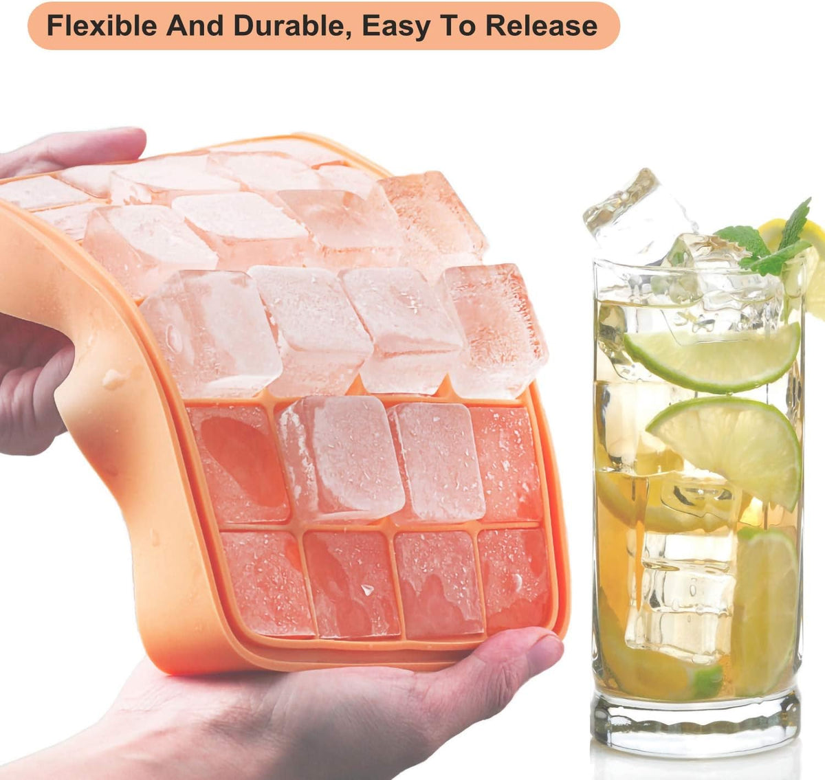 Bangp Premium Ice Cube Trays 2 Pack,Easy-Release Silicone Ice Cube Tray,24 Ice Cube Trays for