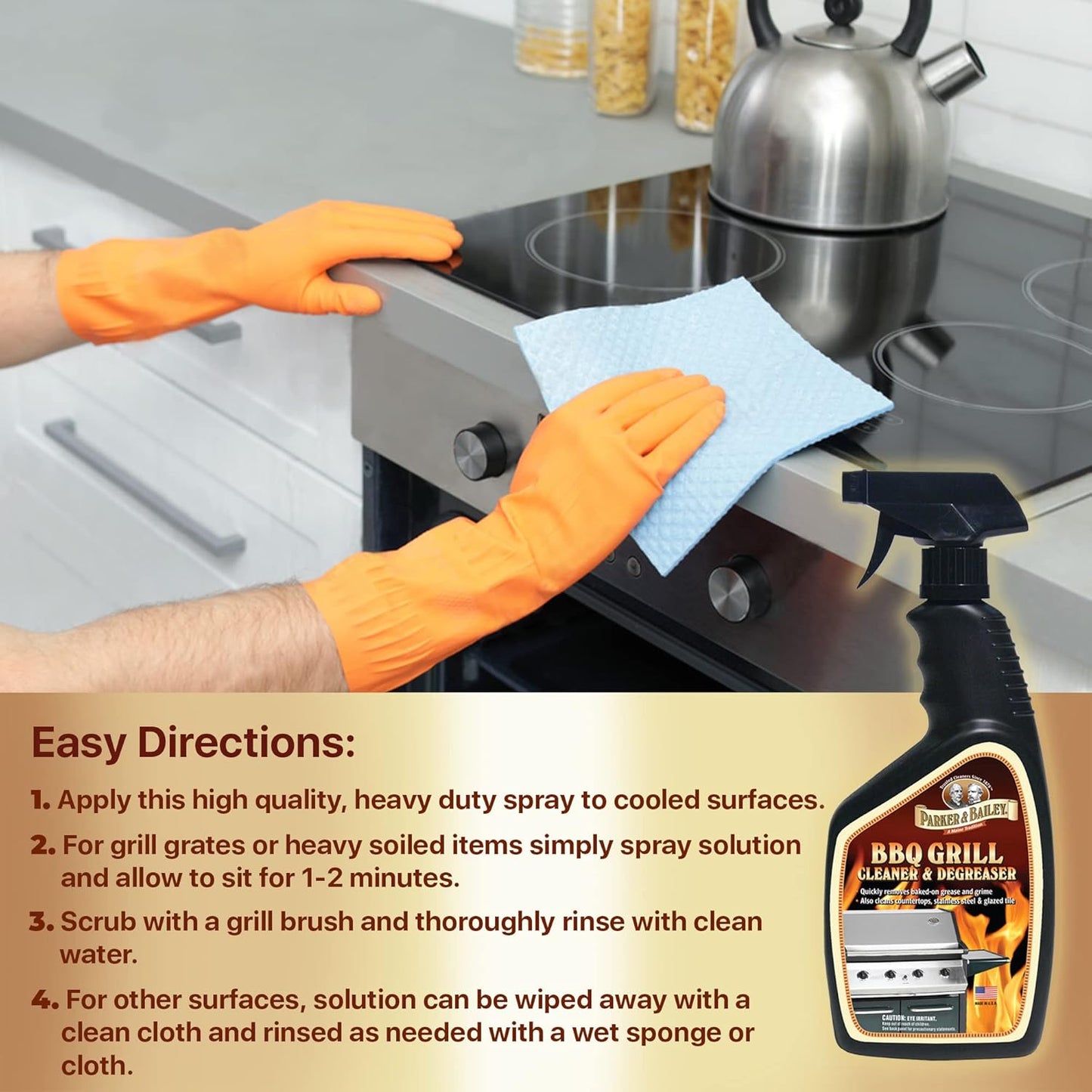 Parker & Bailey Grill Cleaner and Degreaser - BBQ Grill Cleaner Degreaser Cleaner Heavy Duty