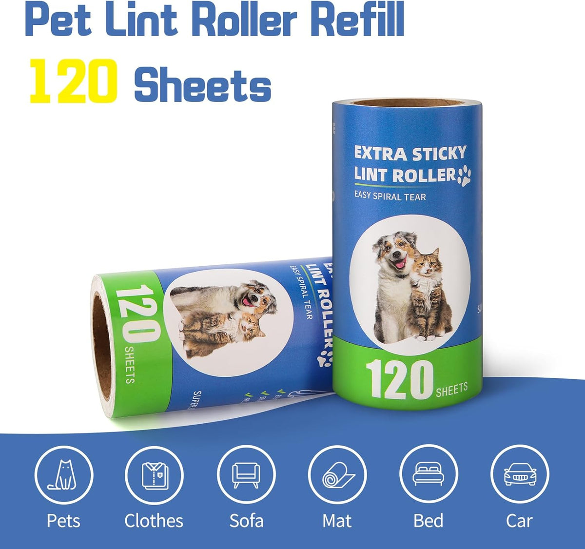 Extra Sticky Lint Roller Refills 6 Pack (720 Sheets) fit 3.8"-4" Standard Size Lint Roller Sticker