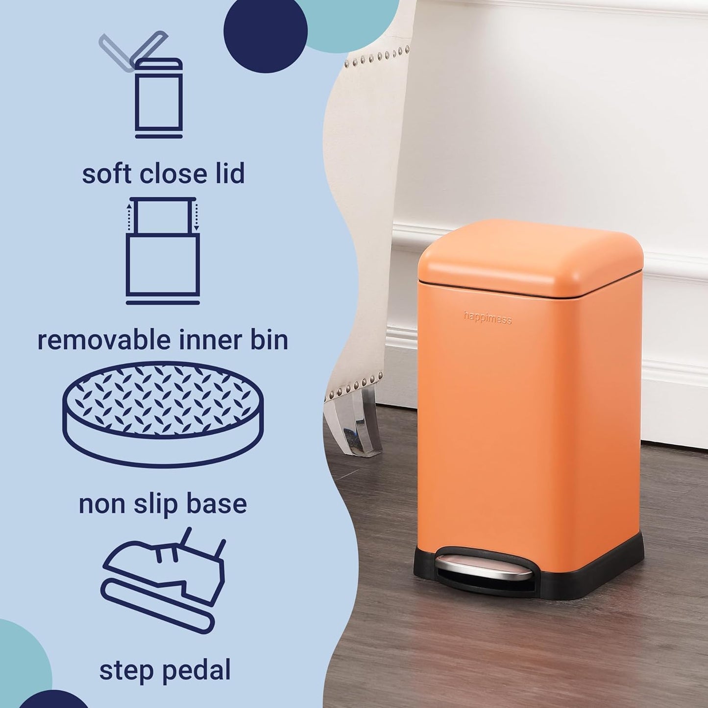 happimess HPM1012K Betty Retro Mini 3.2-Gallon Step-Open Trash Can, Carrot Cake,with Soft-Close