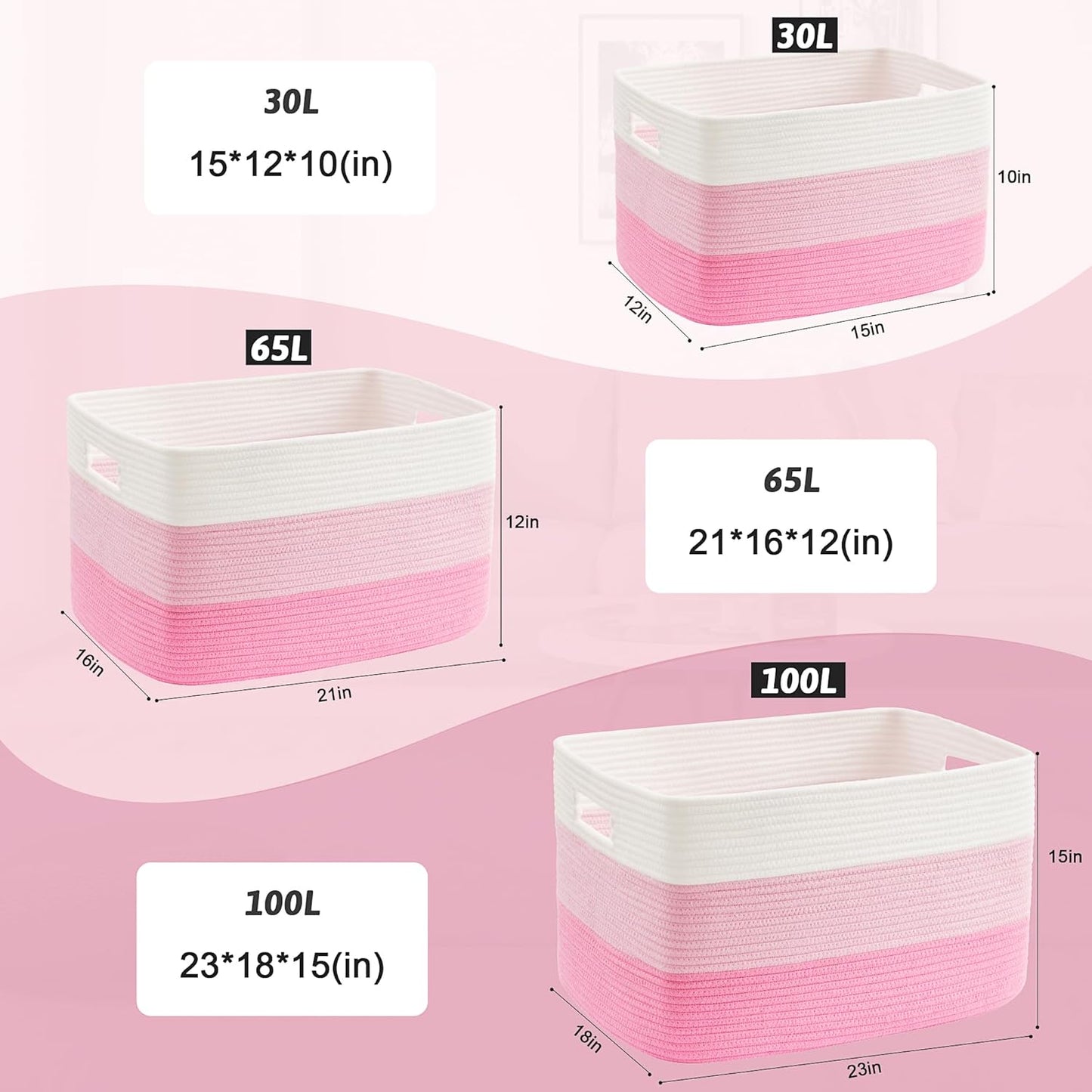 Blanket Basket,Rectangle Woven Baskets for Storage,30L Laundry Basket for Decorative Nursery