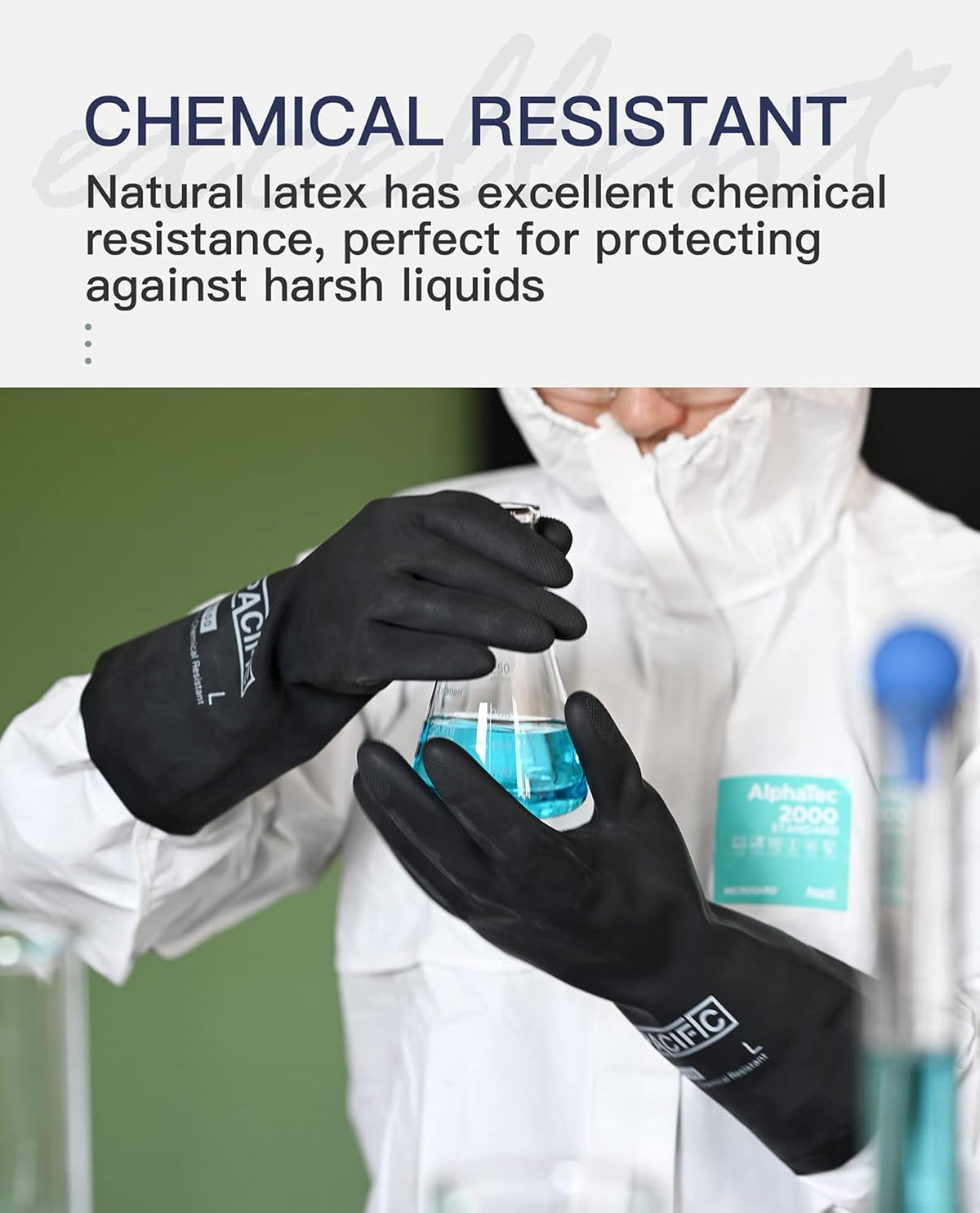 PACIFIC PPE Chemical Resistant Gloves, Heavy Duty Industrial Rubber Gloves, Resist Acid, Alkali and