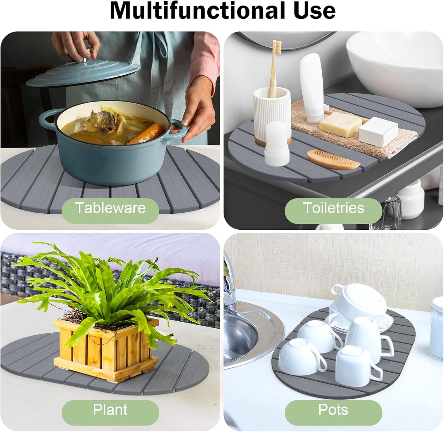 Stone Dish Drying Mat for Kitchen Counter,24"(L)×16"(W) Collapsible Fast-Drying Diatomaceous Earth