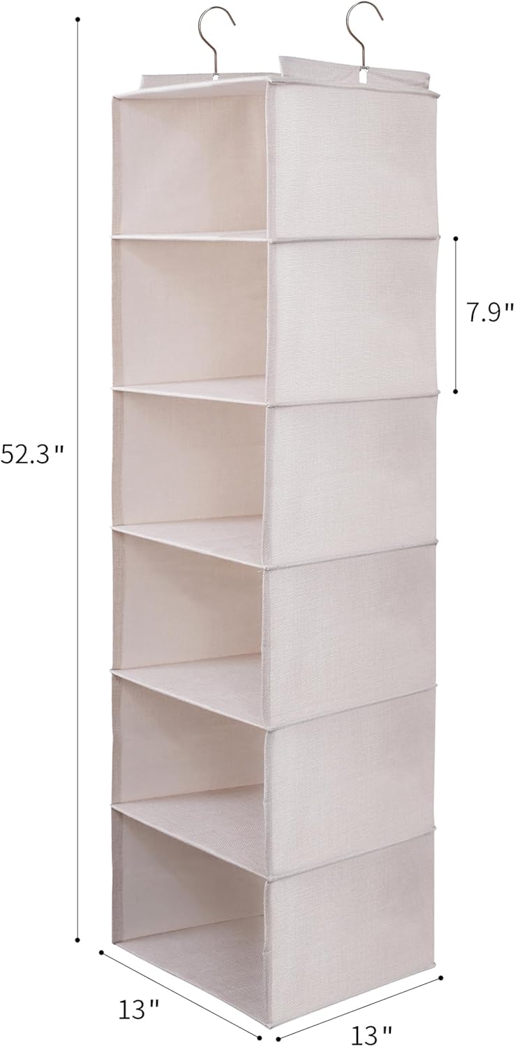 Large Hanging Sweater Organizer for Closet,Collapsible 6-Shelf Hanging Closet Shelves with Drawers