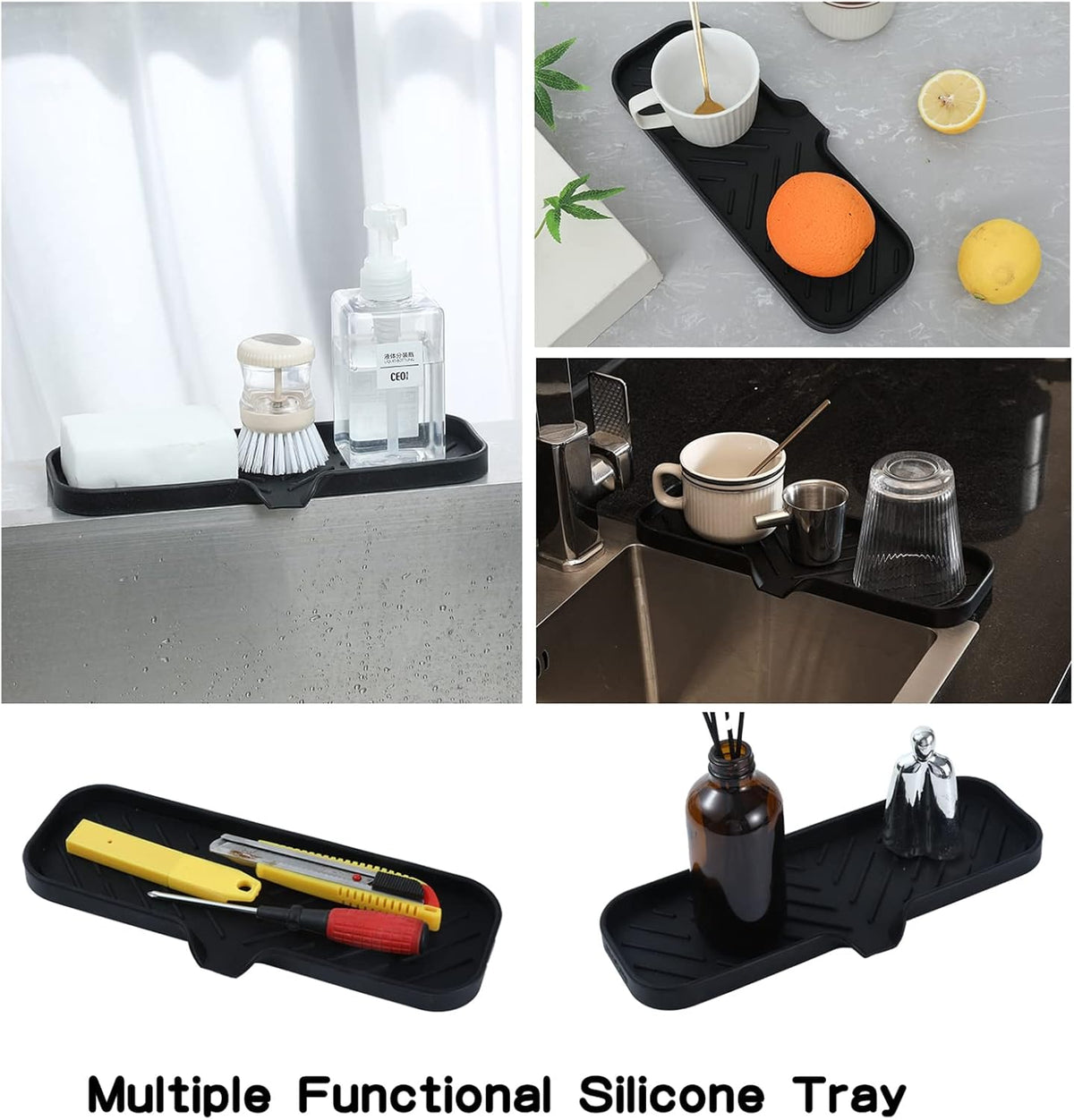 Silicone Bathroom Soap Dishes with Drain Spout-Bathroom and Kitchen Sink Organizer,Sponge