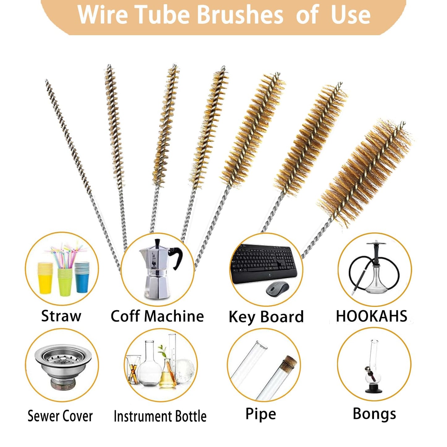 7pcs Brass Tube Brushes Bottle Brush Wire Tube Brushes,Long Wire Cleanling Brushes,Tube Cleaning
