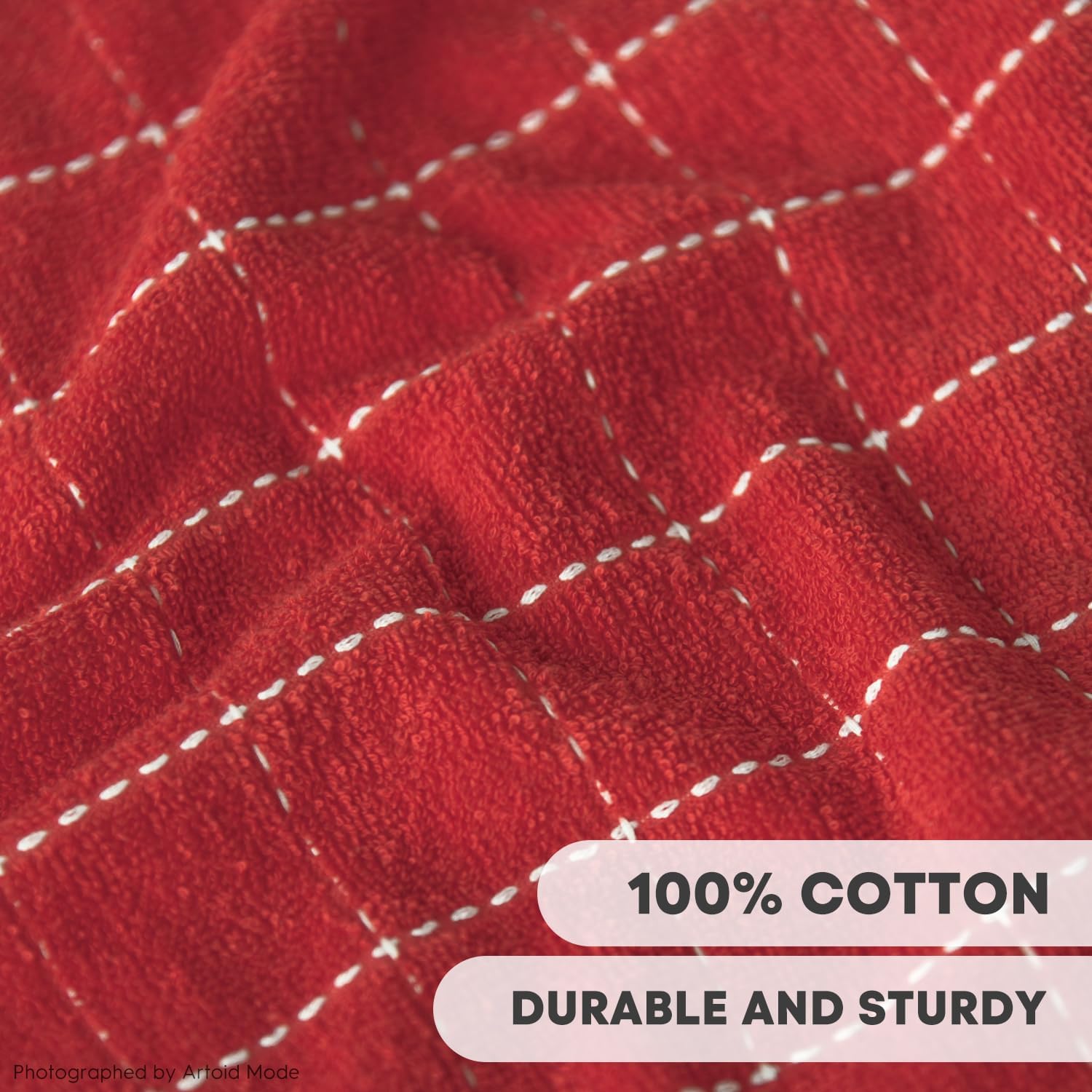 Artoid Mode Checkered Designed Cotton Beige Red Terry Kitchen Dish Towels, 15x25 Inch Soft