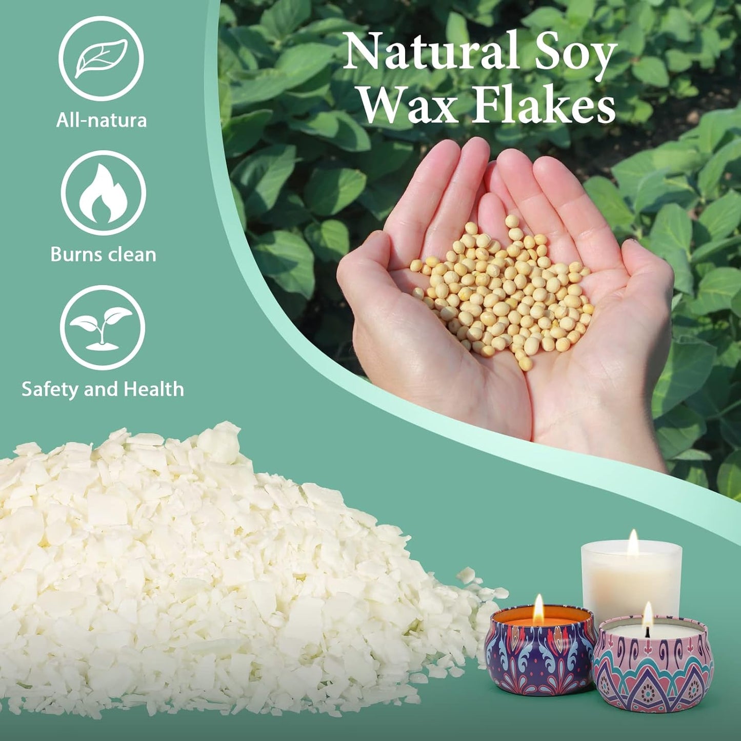 SAEUYVB Natural Soy Candle Wax for Candle Making, 10lb Bag, Premium Soy Wax Flakes, 20 Cotton