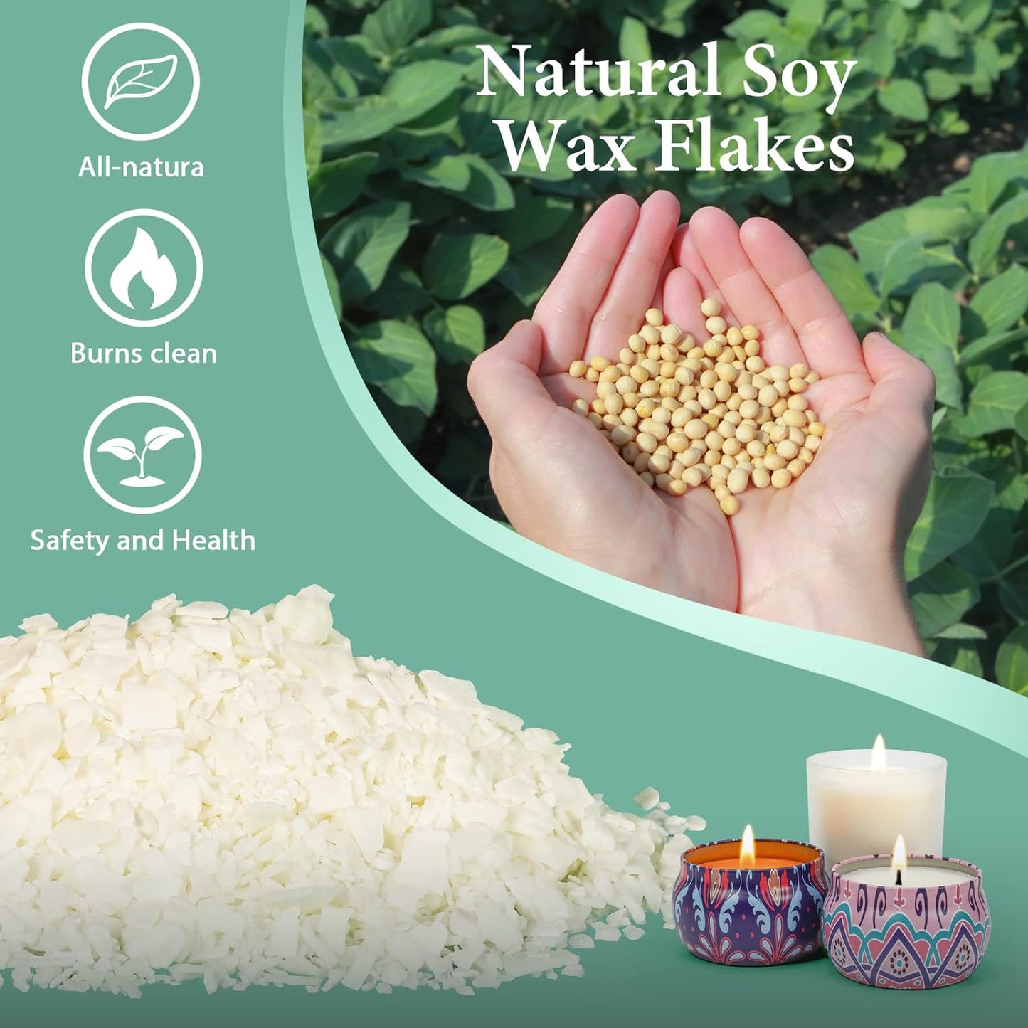 SAEUYVB Natural Soy Candle Wax and Soy Candle Wax for Candle Making - 2 lbs Soy Wax for Candle