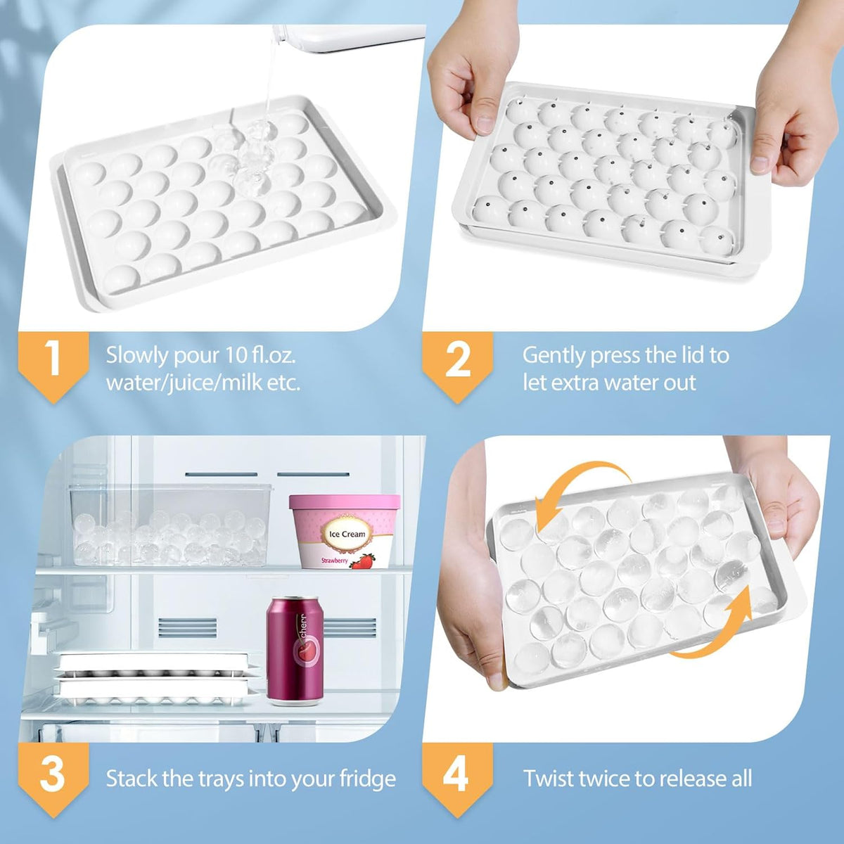WIBIMEN Ice Cube Tray with Lid and Bin - Round Ice Trays for Freezer with Lid - Ice Cube Trays for