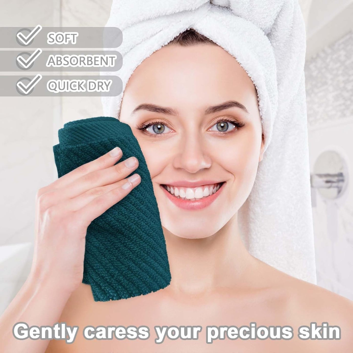 Face Towels for Bathroom, 6PC 13"x13" - 100% Cotton | Light Weight | Thick | Quick Dry | Soft |