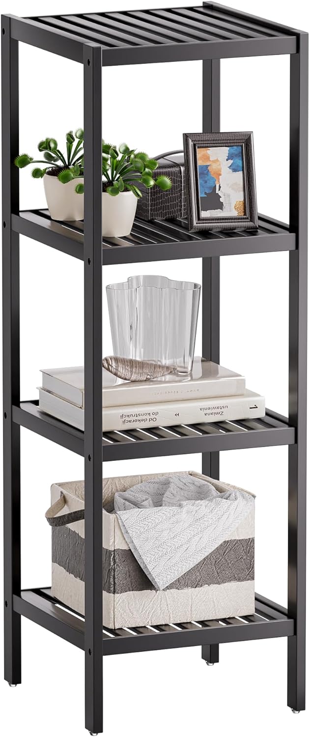 SMIBUY Bathroom Storage Shelf, 4-Tier Bamboo Rack Organizer, Multifunctional Shelving Unit for