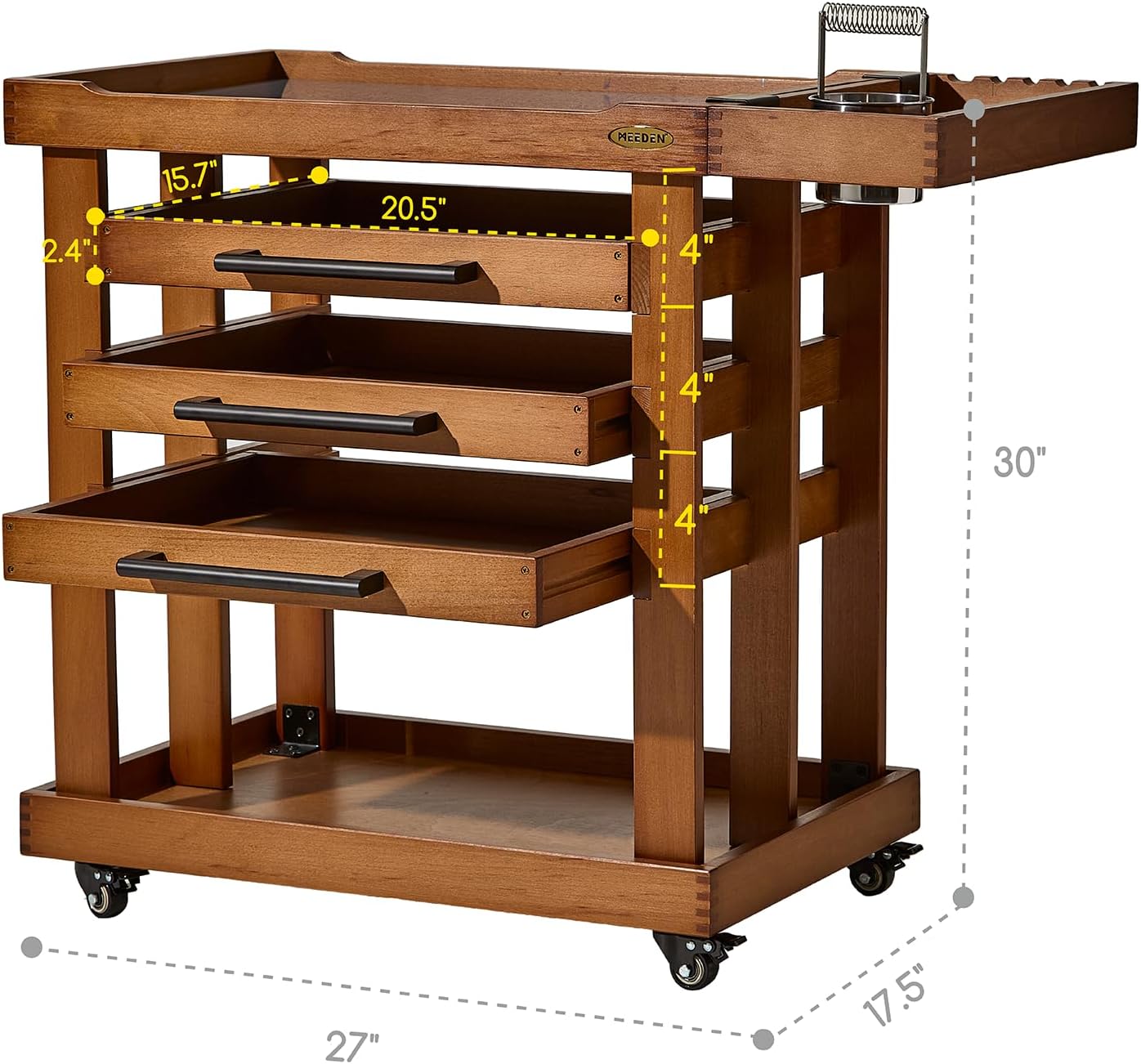 MEEDEN Art Supplies Storage Cart: 5-Tier Solid Beech Wood Utility Rolling Cart with 3 Drawers