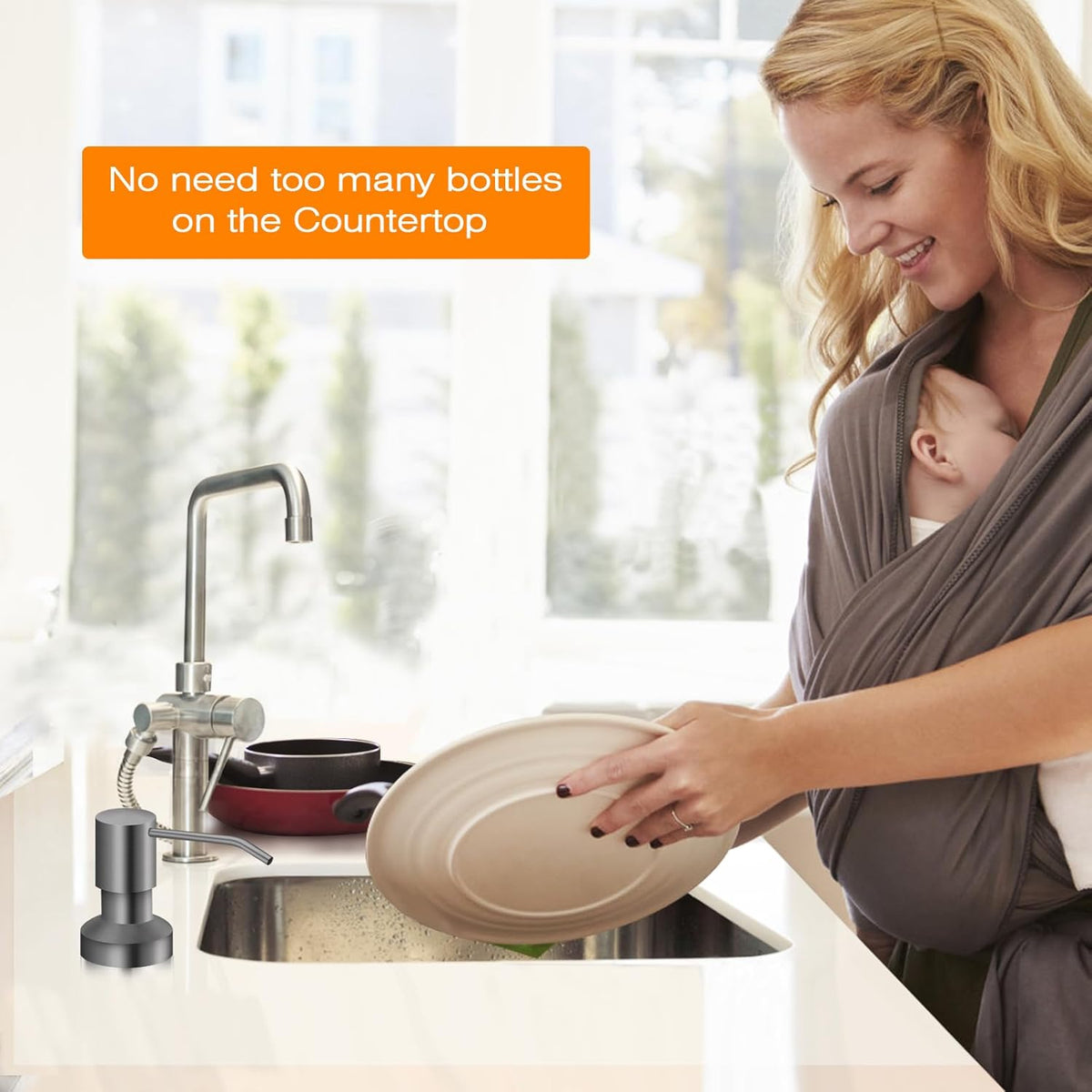 Sink Soap Dispenser for Kitchen Sink, Countertop Built in Sink Soap Dispenser with 47” Extension