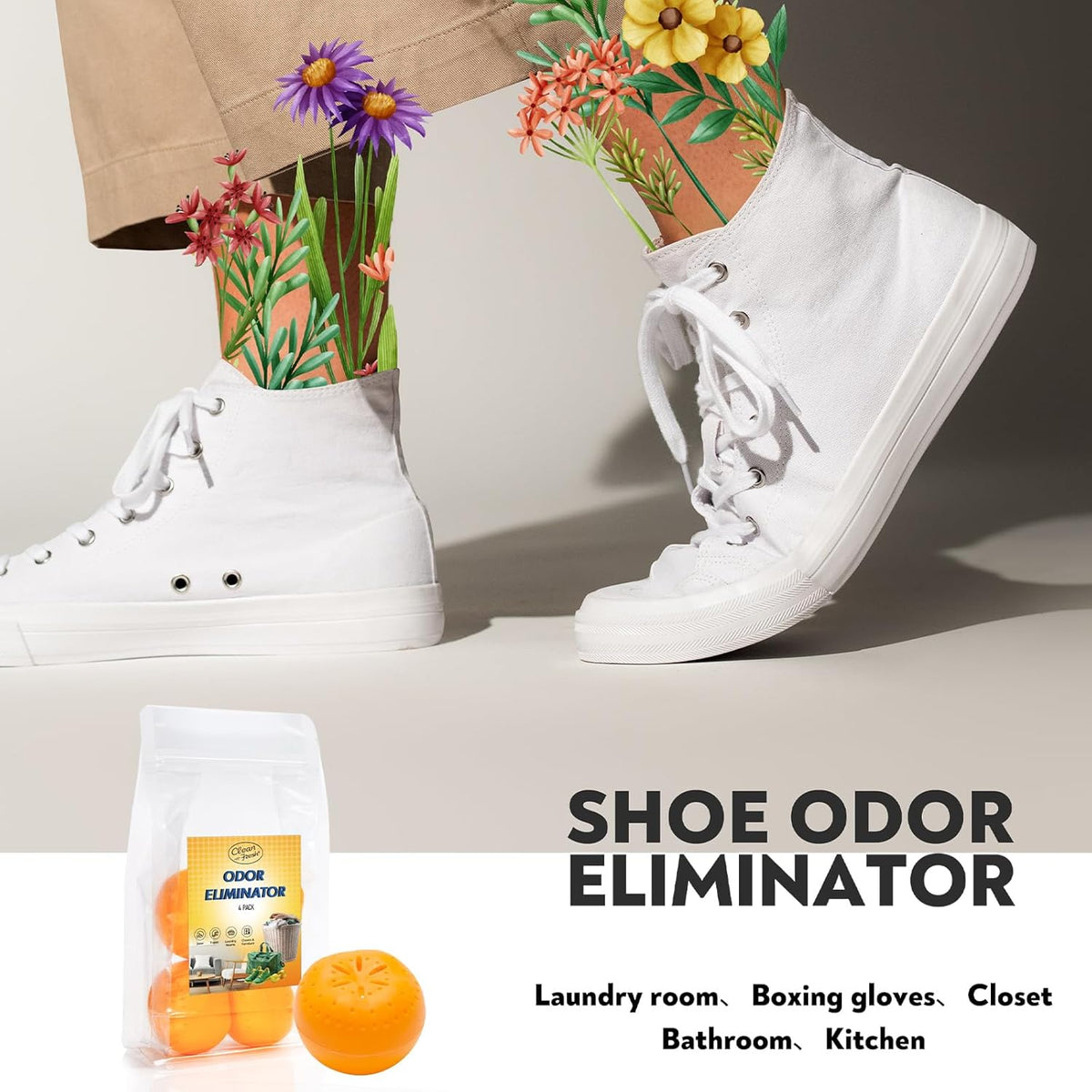 4 Pack Baking Soda Deodorizers, Shoe Deodorizer Balls, Air Freshener for Home, Odor Eliminator for