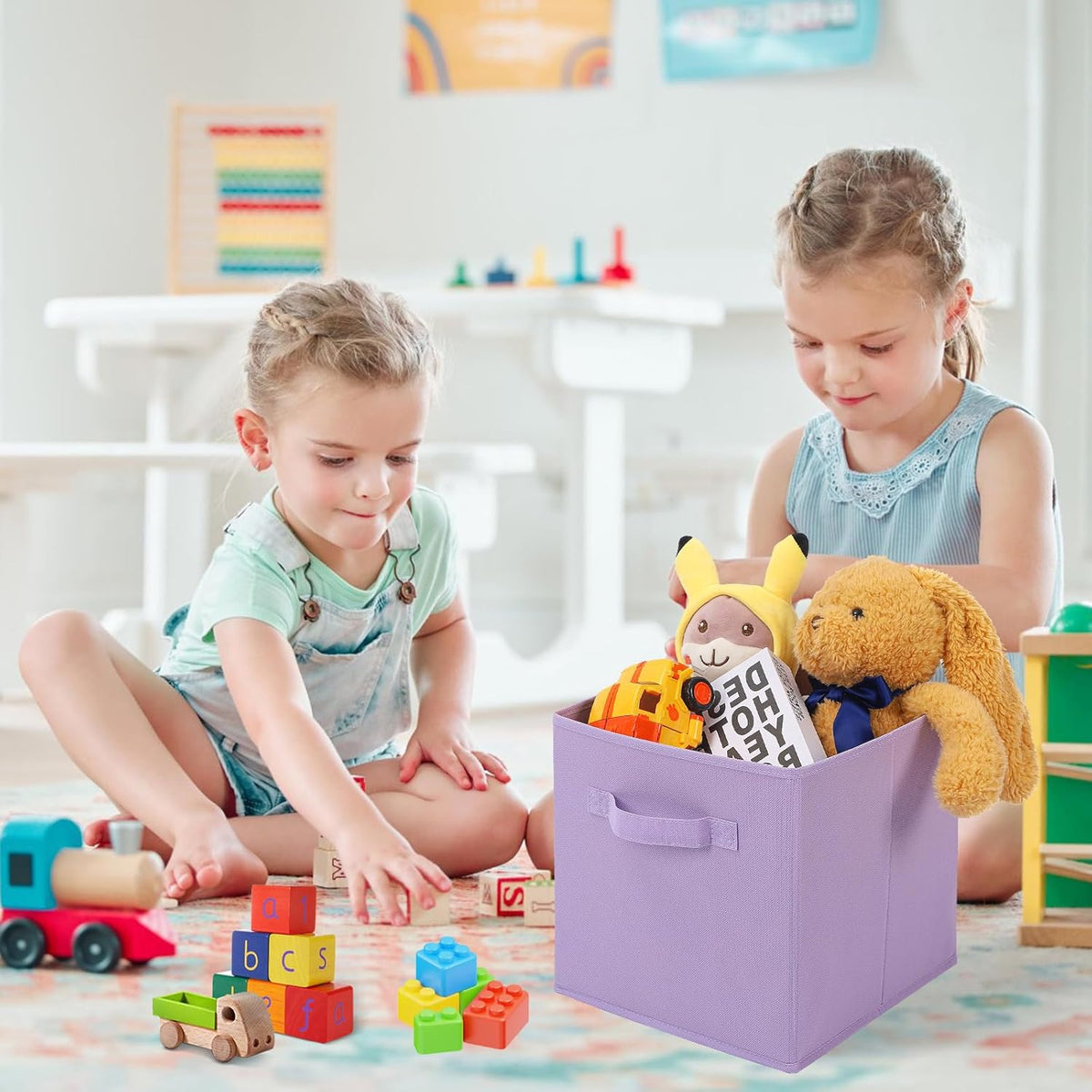 Stero 13x13x13 Inch Fabric Storage Bins 6 Pack Fun Colored Durable Storage Cubes with Handles