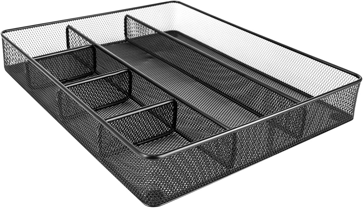 Amazon Basics Desk Drawer Organizer for Office and Home, Metal Mesh, Anti-Slip, 6 Compartments