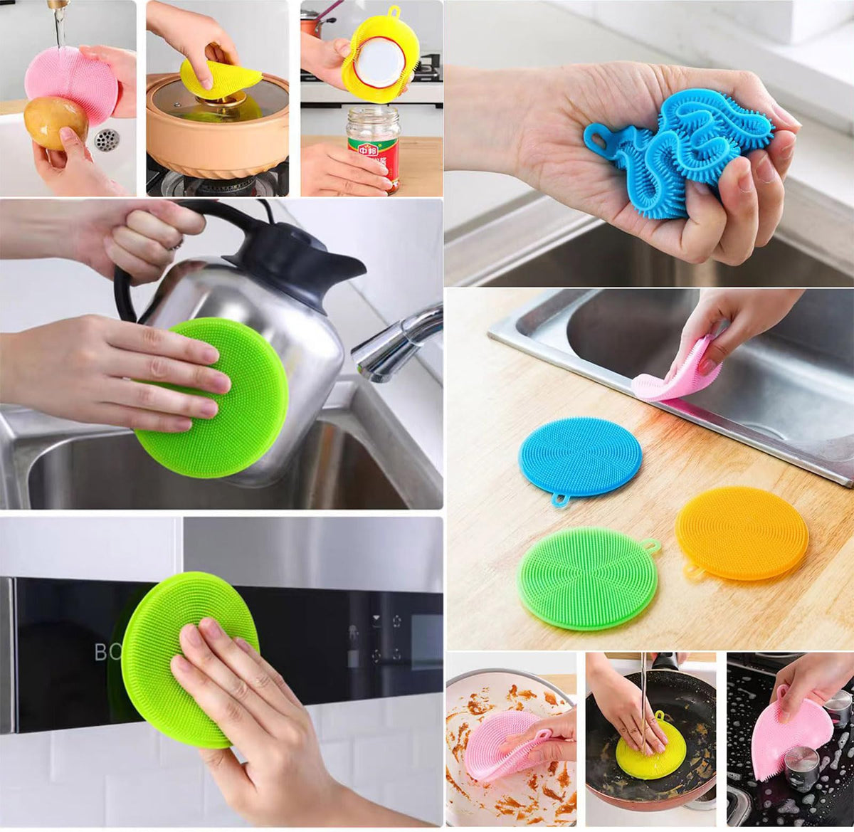 Silicone Dish Scrubber, 12 Count Silicone Sponge Dish Brush, Food Grade BPA Free Reusable Rubber
