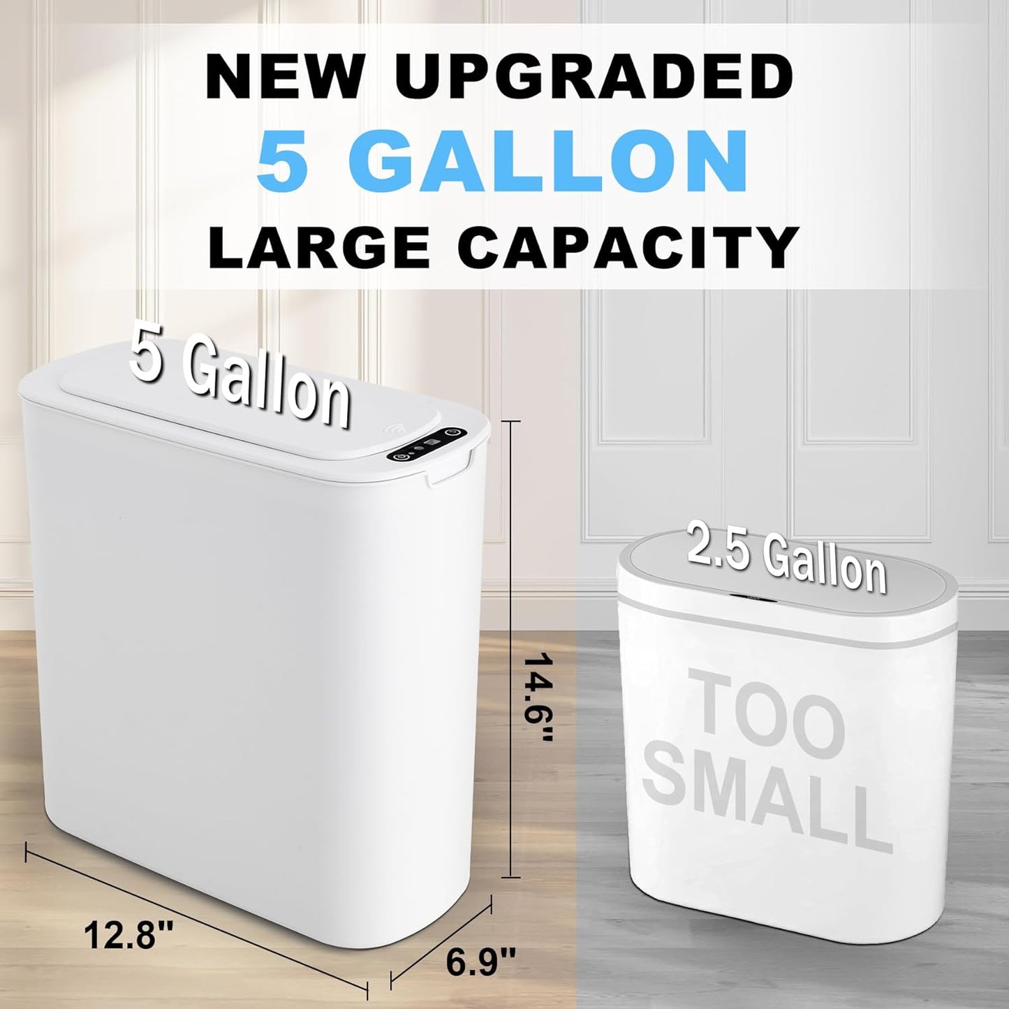 Cesun Motion Sensor Trash Can, 5 Gallon Automatic Bathroom Garbage Can with Lid, Touchless Smart