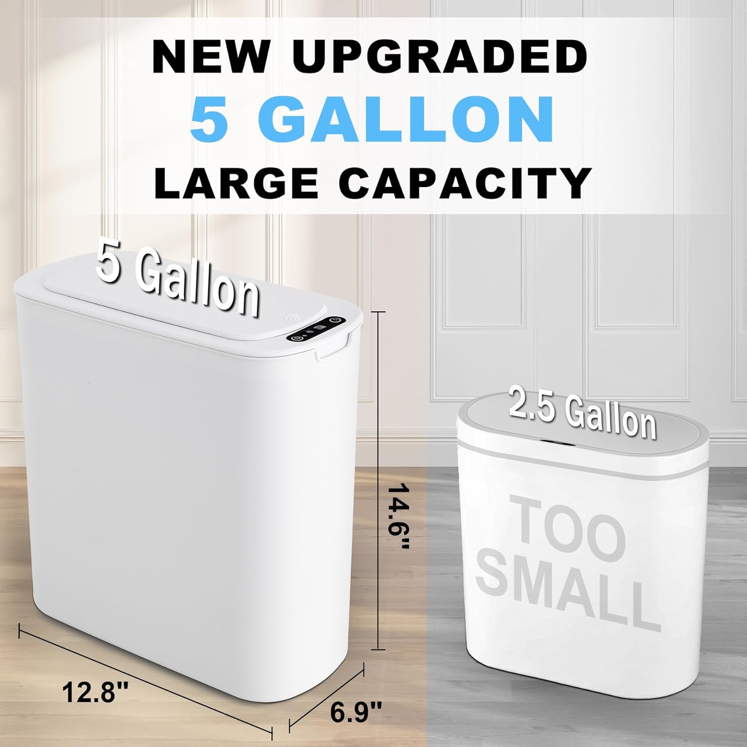 Cesun Motion Sensor Trash Can, 5 Gallon Automatic Bathroom Garbage Can with Lid, Touchless Smart