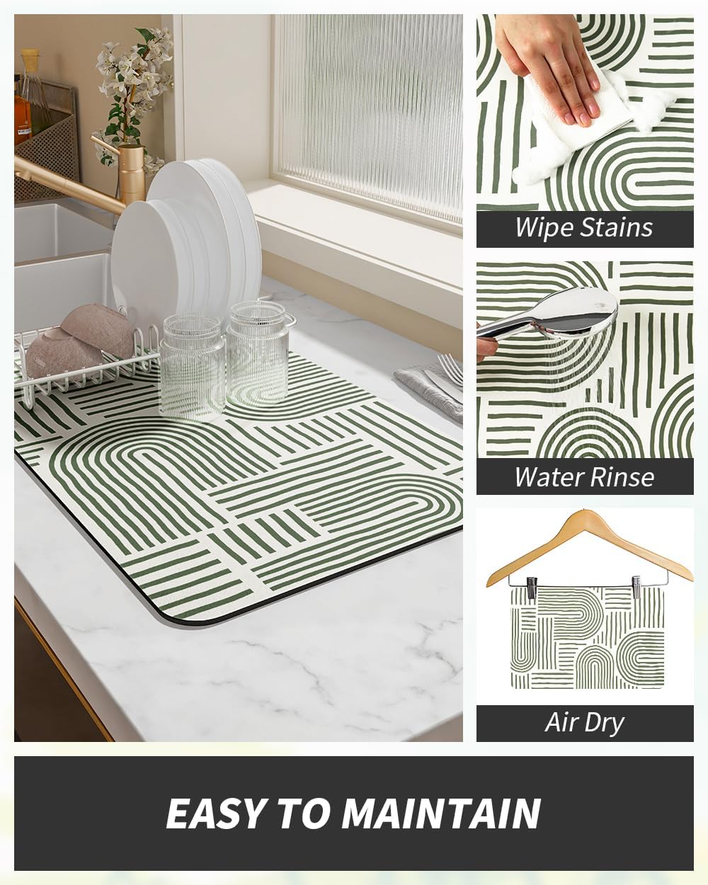 AMOAMI Coffee Mat Hide Stain Rubber Backed Absorbent Dish Drying Mat for Kitchen Counter - Fits