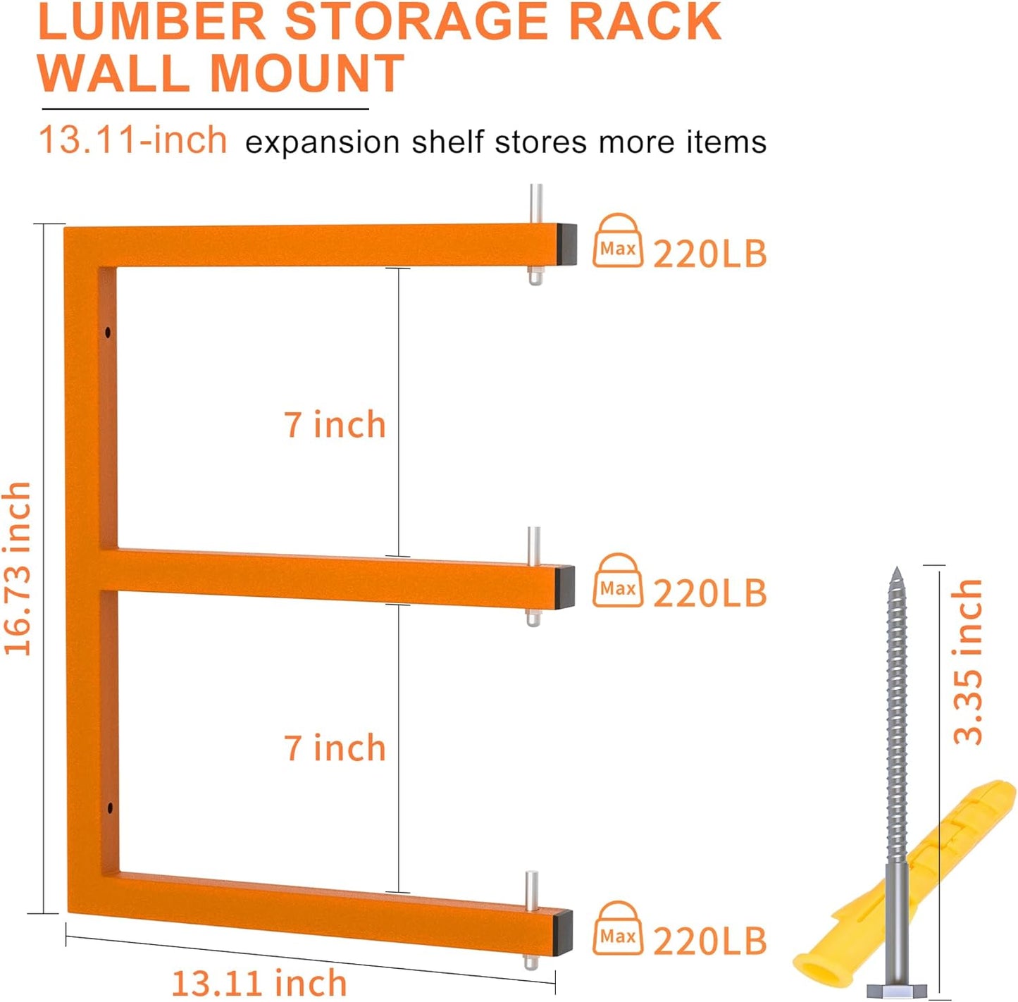 Lumber Rack Wall-Mounted Lumber Storage Rack, Heavy Duty Wood Storage Racks with 9-Level System