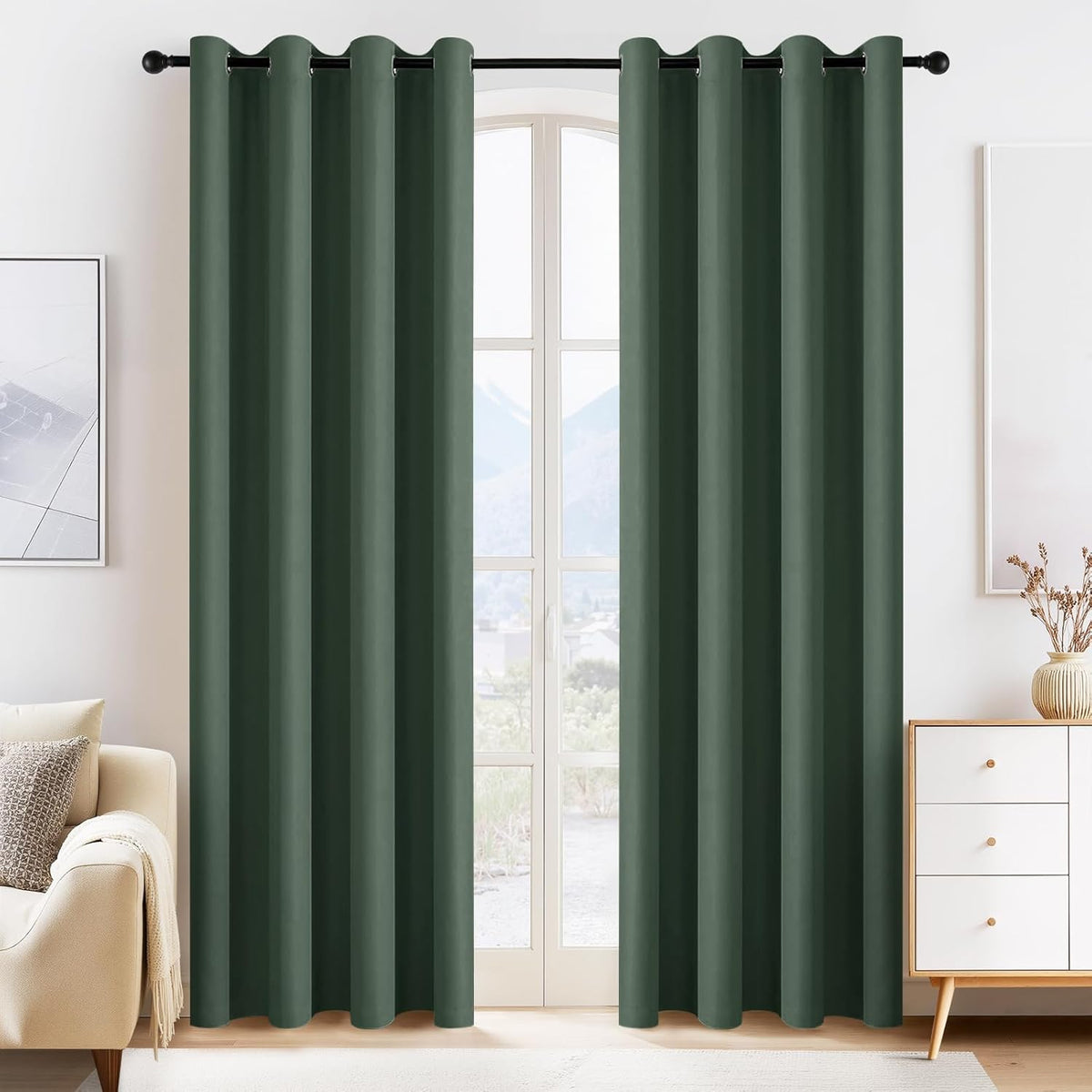 PONY DANCE Dark Green Blackout Curtains 80 inch Long 2 Panels Set, Thermal Insulated Solid Grommet