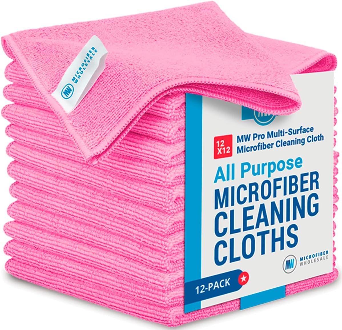 Microfiber Wholesale 12" x 12" MW Pro Multi-Surface Cleaning Cloths Pink - 12 Pack | Premium