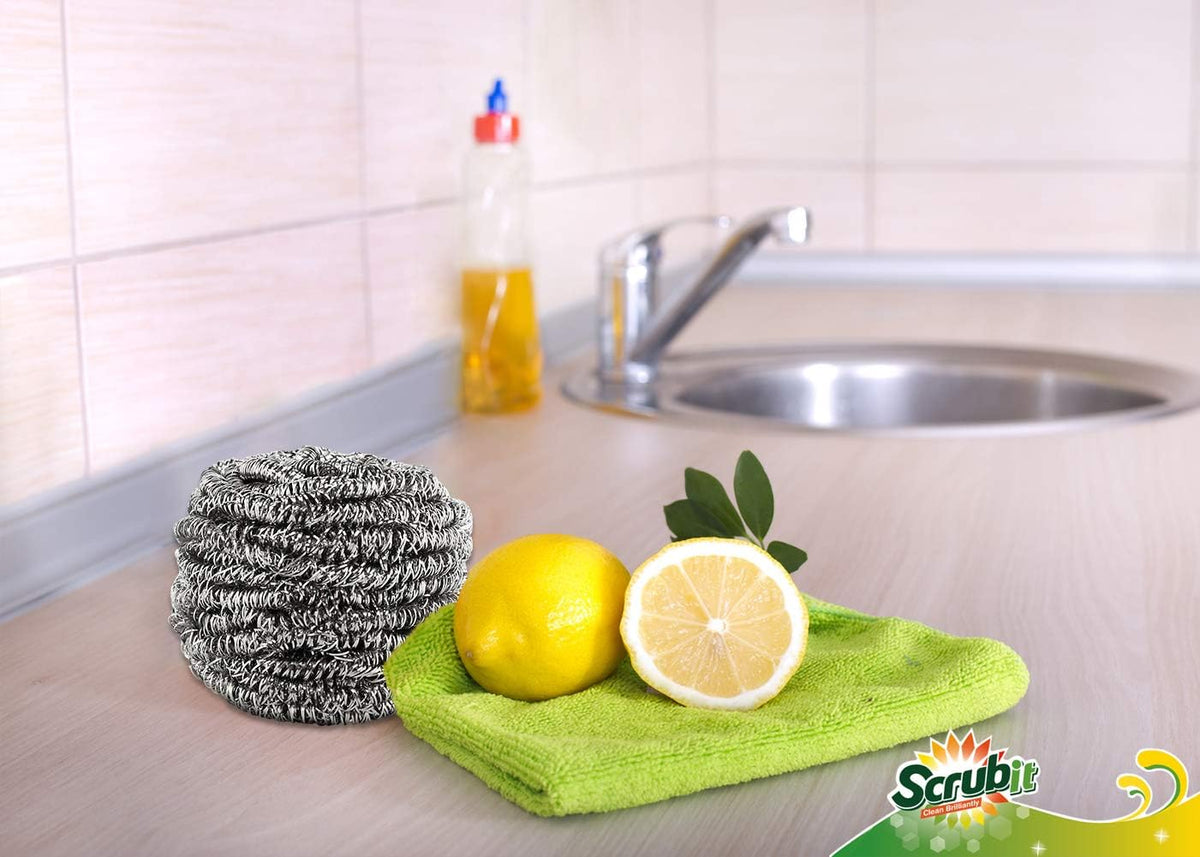 12 Pack Stainless Steel Scourers by Scrub It – Steel Wool Scrubber Pad Used for Dishes, Pots, Pans