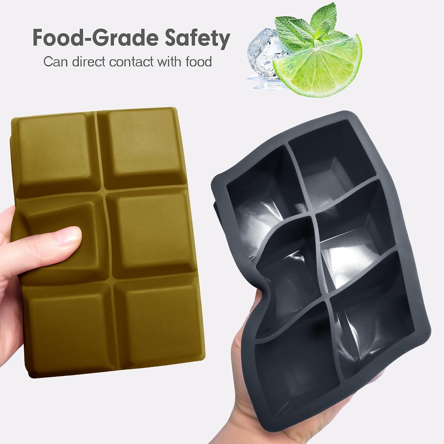 Silicone Ice Cube Trays with Lids,Large Square Ice Cube Molds for Freezer, Whiskey, Cocktail