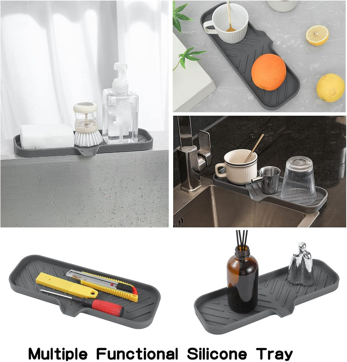 Silicone Bathroom Soap Dishes with Drain Spout-Bathroom and Kitchen Sink Organizer,Sponge