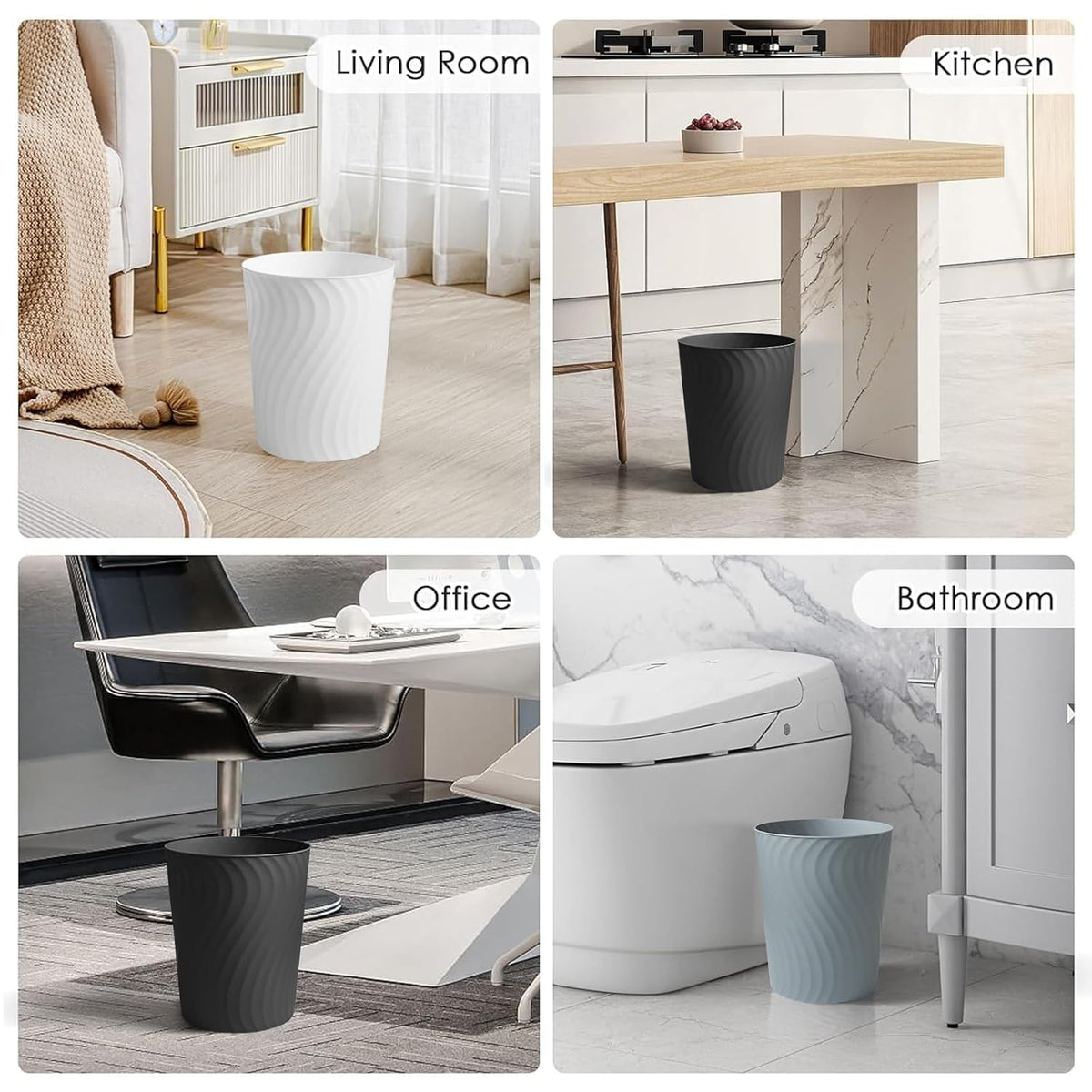 YGJT Small Trash Can, 3 Pack 1.8 Gallons Bathroom Trash Can, Slim Waste Basket, Round Garbage Can