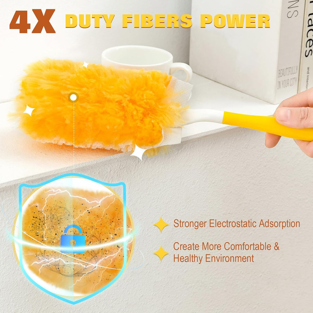 360° Heavy Duty Duster Refills for Swiffer Duster,30 Pack & 1Handle 4X Faster Electrostatic Deep