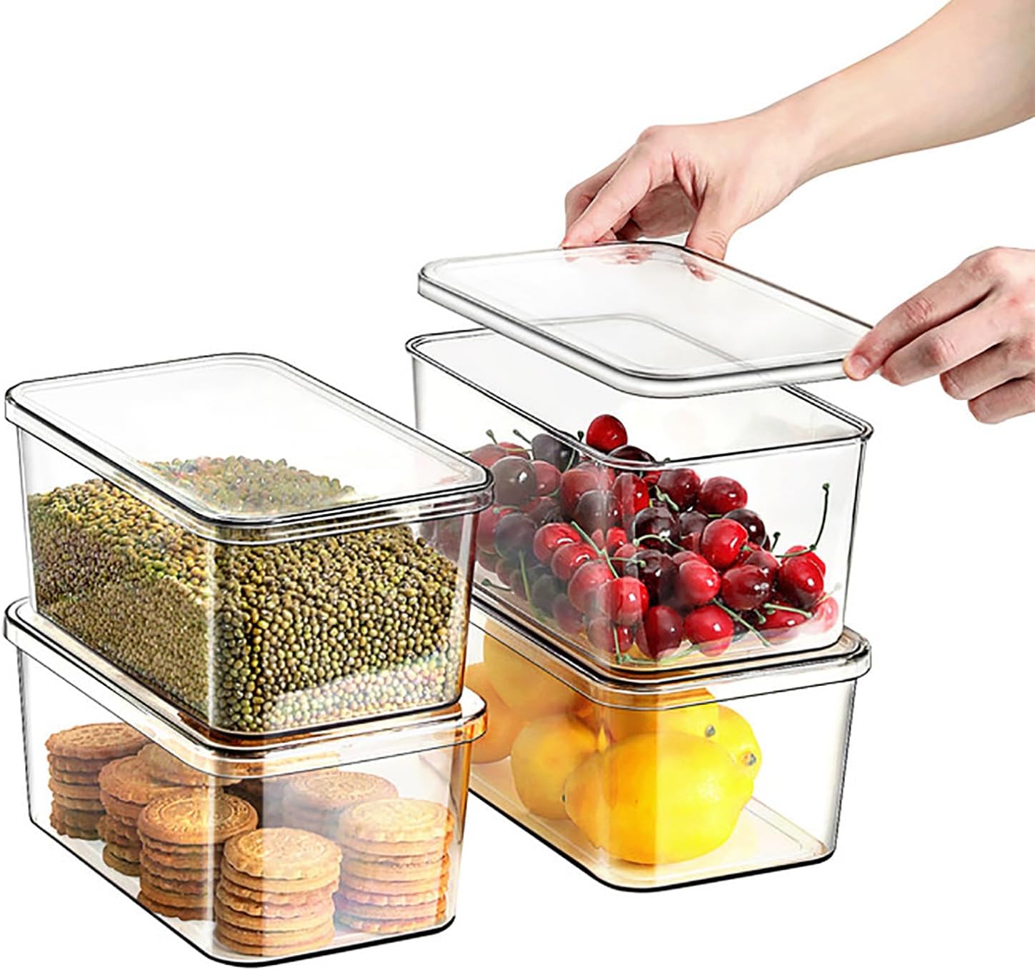 Clear Storage Bins With Lids,4 Packs Food Storage Organizer,Stackable Kitchen Cabinet,Bathroom
