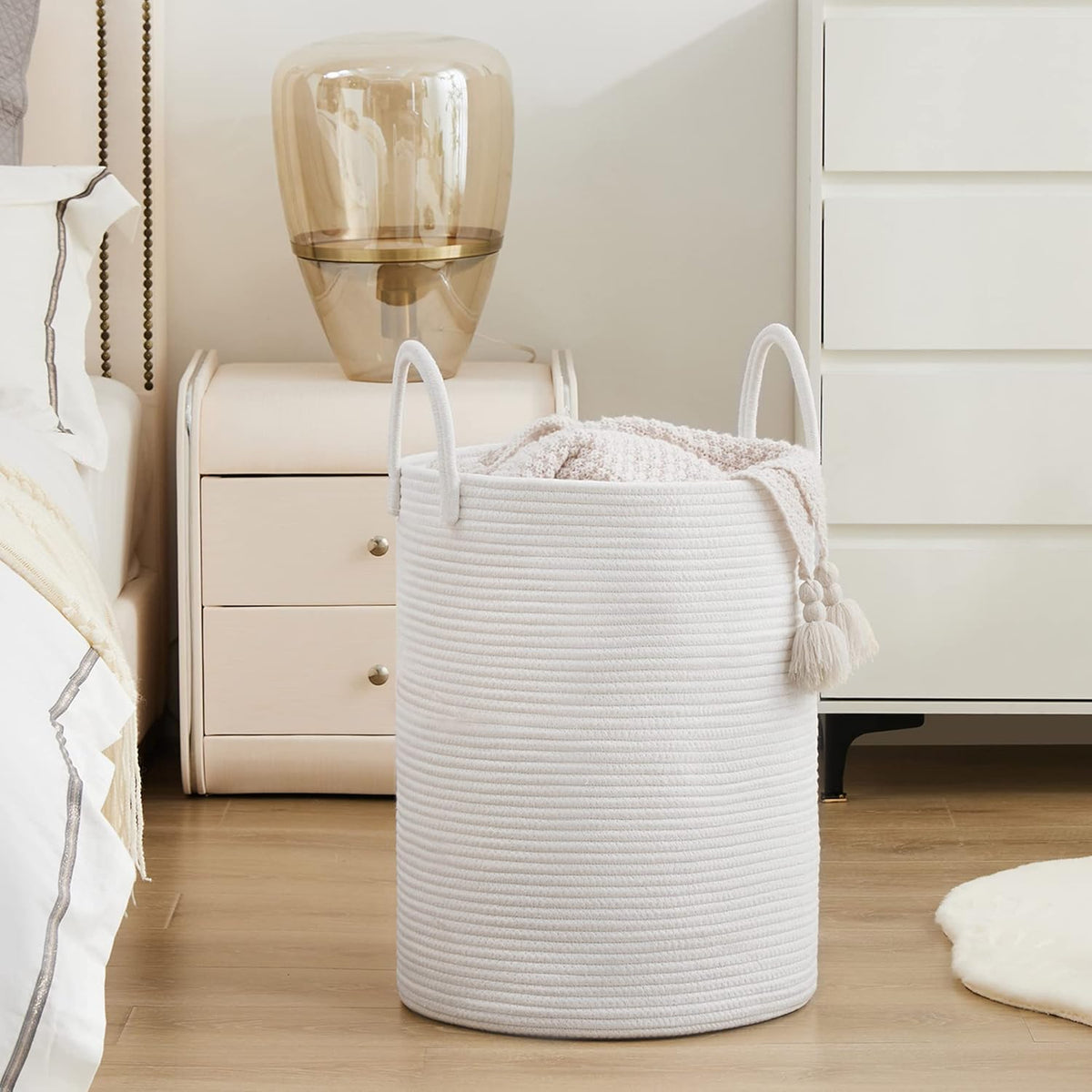 Woven Rope Laundry Hamper Basket by YOUDENOVA, 58L Tall Laundry Basket, Baby Nursery Hamper for
