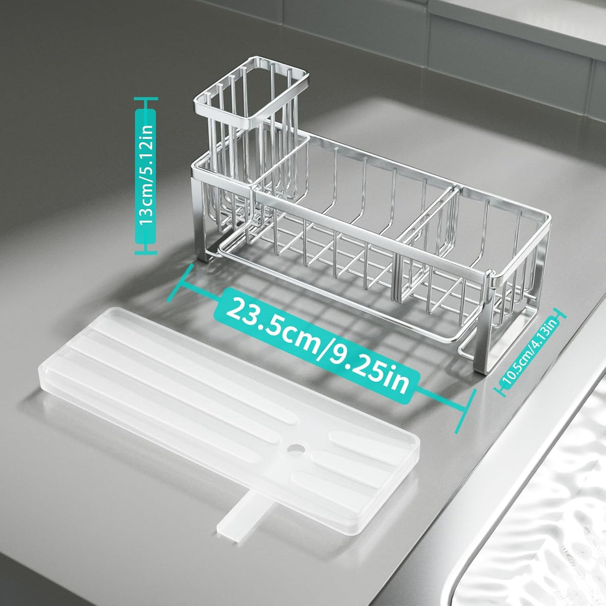 HapiRm Sponge Holder for Kitchen Sink - Self-draining Sink Caddy with Brush Holder and Dishcloth