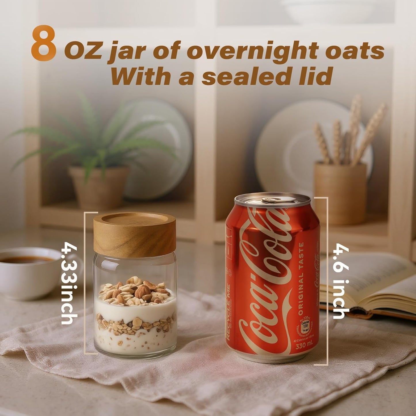 6pc Glass Mason Jars with Acacia Wood Airtight Lids - Overnight Oats & Food Storage Container Set