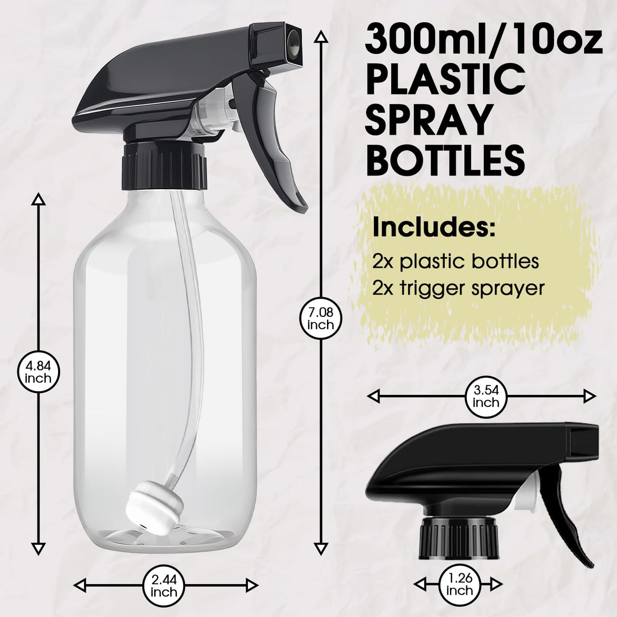 2 Packs Plastic Spray Bottles 360° Water Spray Bottle for Cleaning - 10 oz/300 ml Upside Down Spray