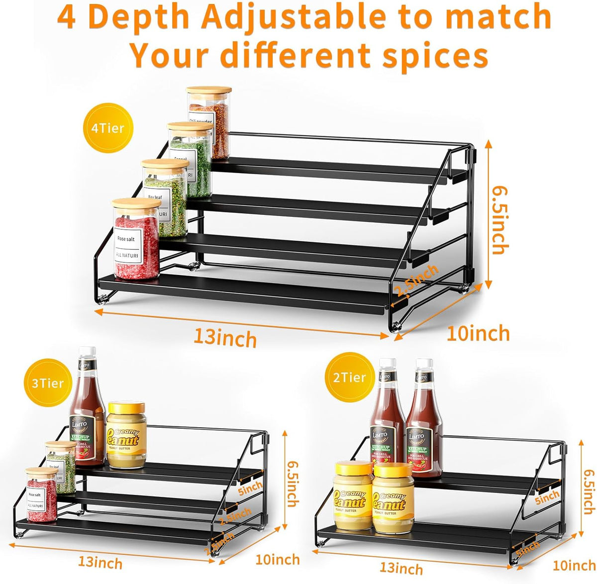 RCHYFEED Spice Rack Organizer for Cabinet Pantry,4 Tier Spice Rack Countertop,Tierd Spice