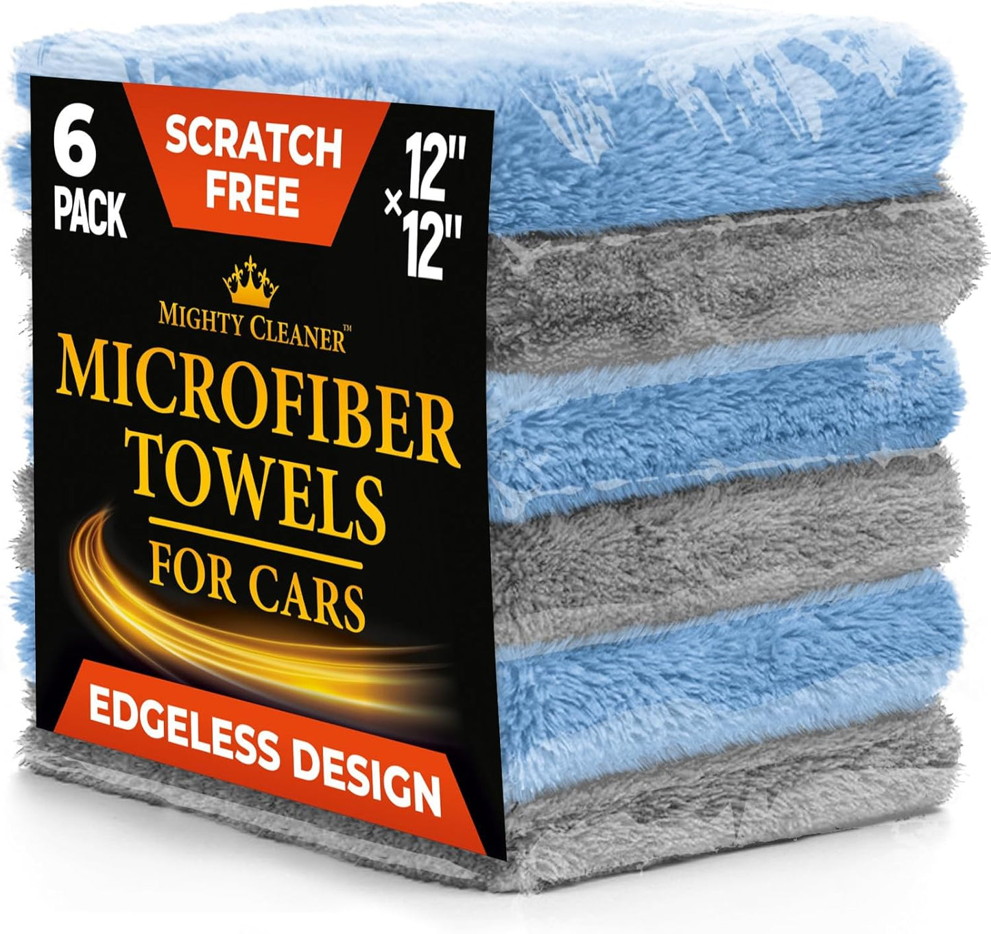 Edgeless Microfiber Towels for Cars – 6pk (12”x12”) - 540 GSM - Super Soft Detailing & Buffing