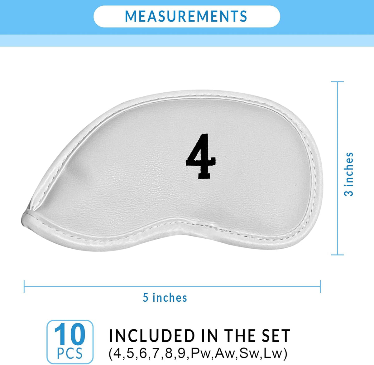 Premium Magnetic Leather Iron and Wedge Golf Club Head Covers | Set of 10 | Fits Most Clubs |