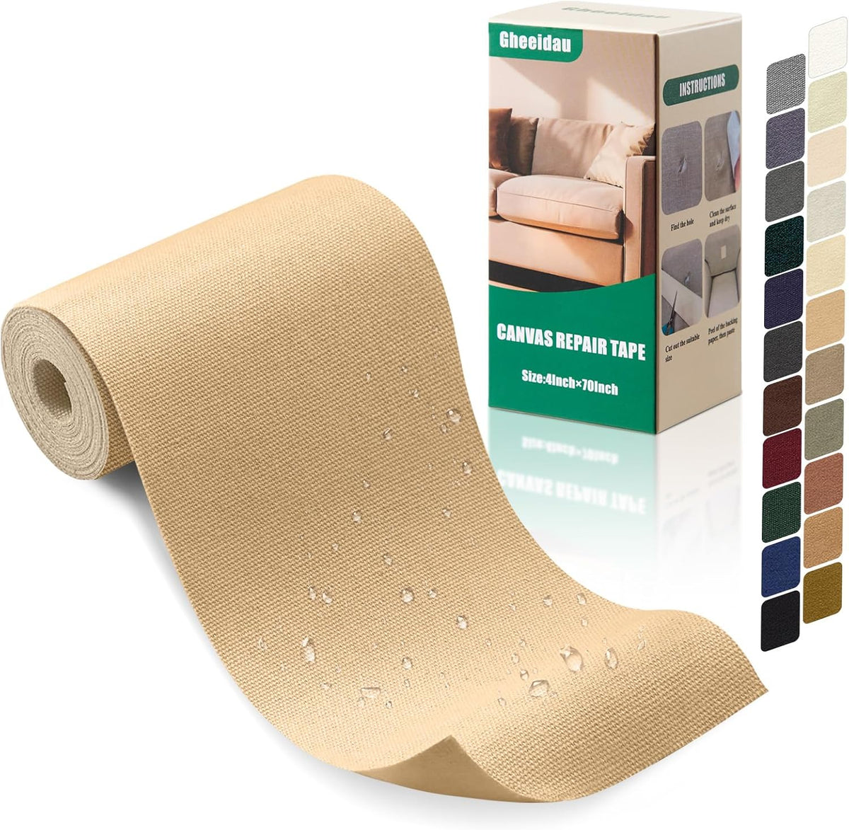 Canvas Repair Tape 4×70 Inch Waterproof Self-Adhesive Fabric Repair Patch for Repairing Boat