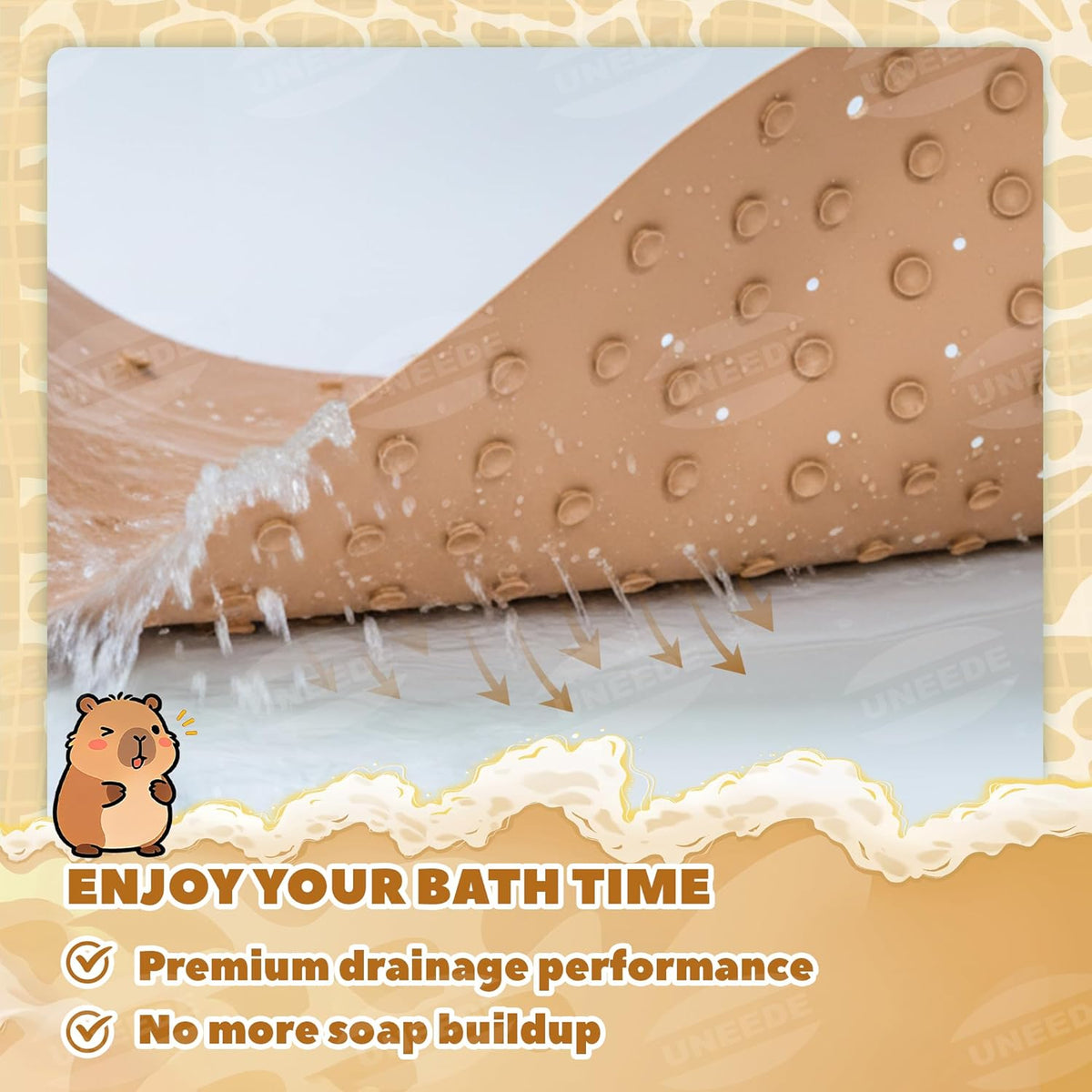 UNEEDE Kids Bathtub Mat Non Slip Shower Mat for Toddlers, Washable Anti Slip Tub Surface, Soft