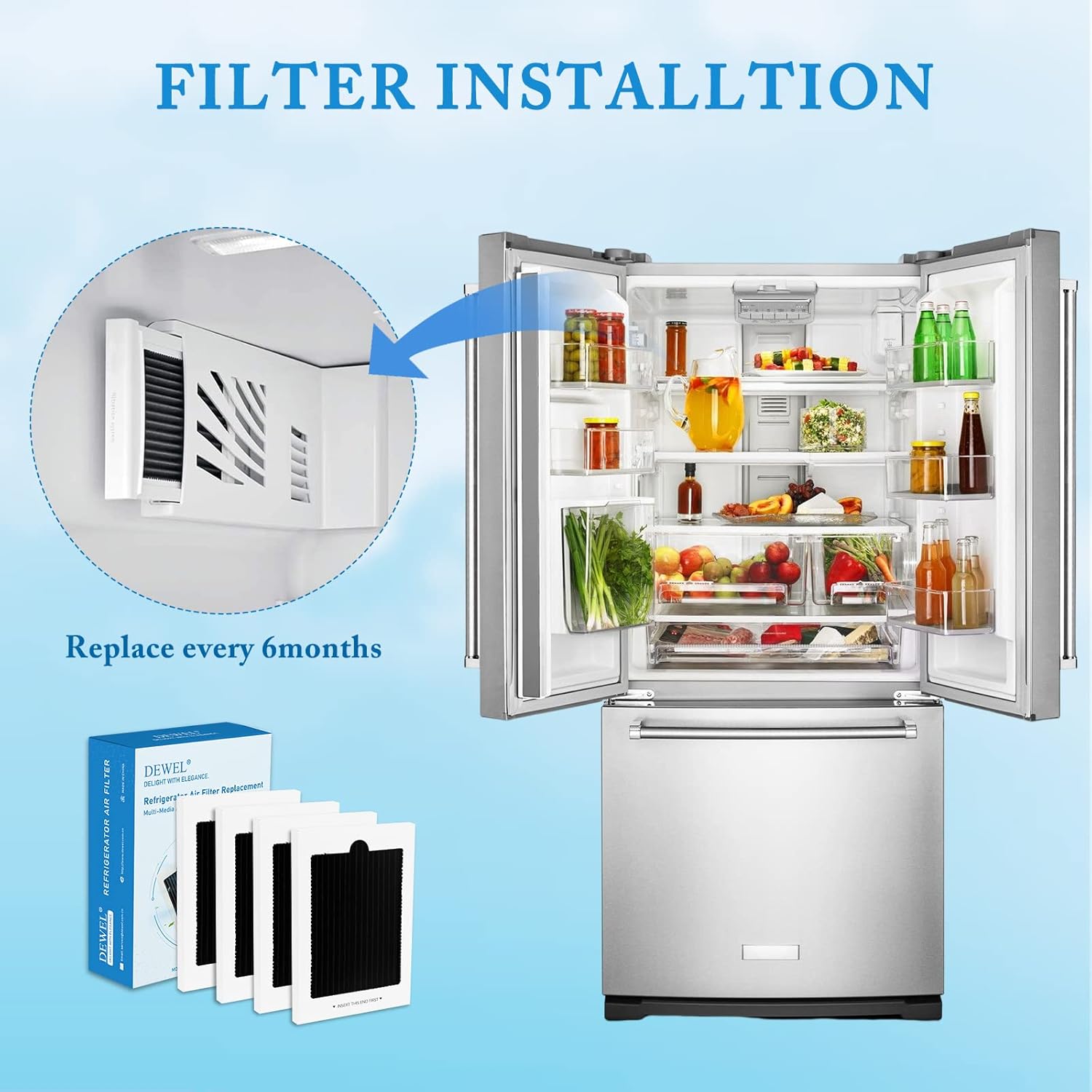 Refrigerator Air Filter Replacement 4 Pack, Carbon Activated Air Filter Compatible with Frigidaire